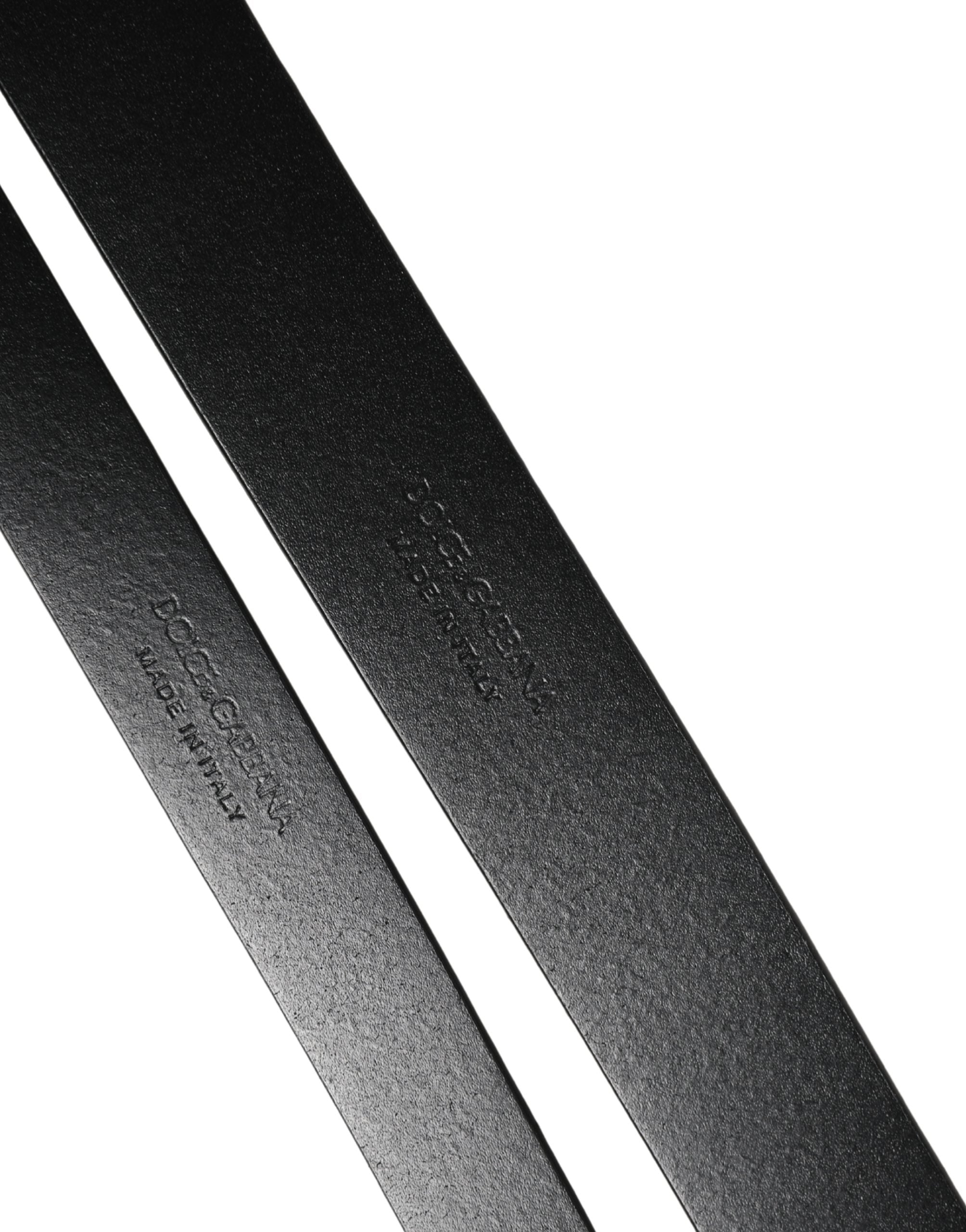 Dolce & Gabbana Black Leather Belt with Double Strap and Silver Buckle-6