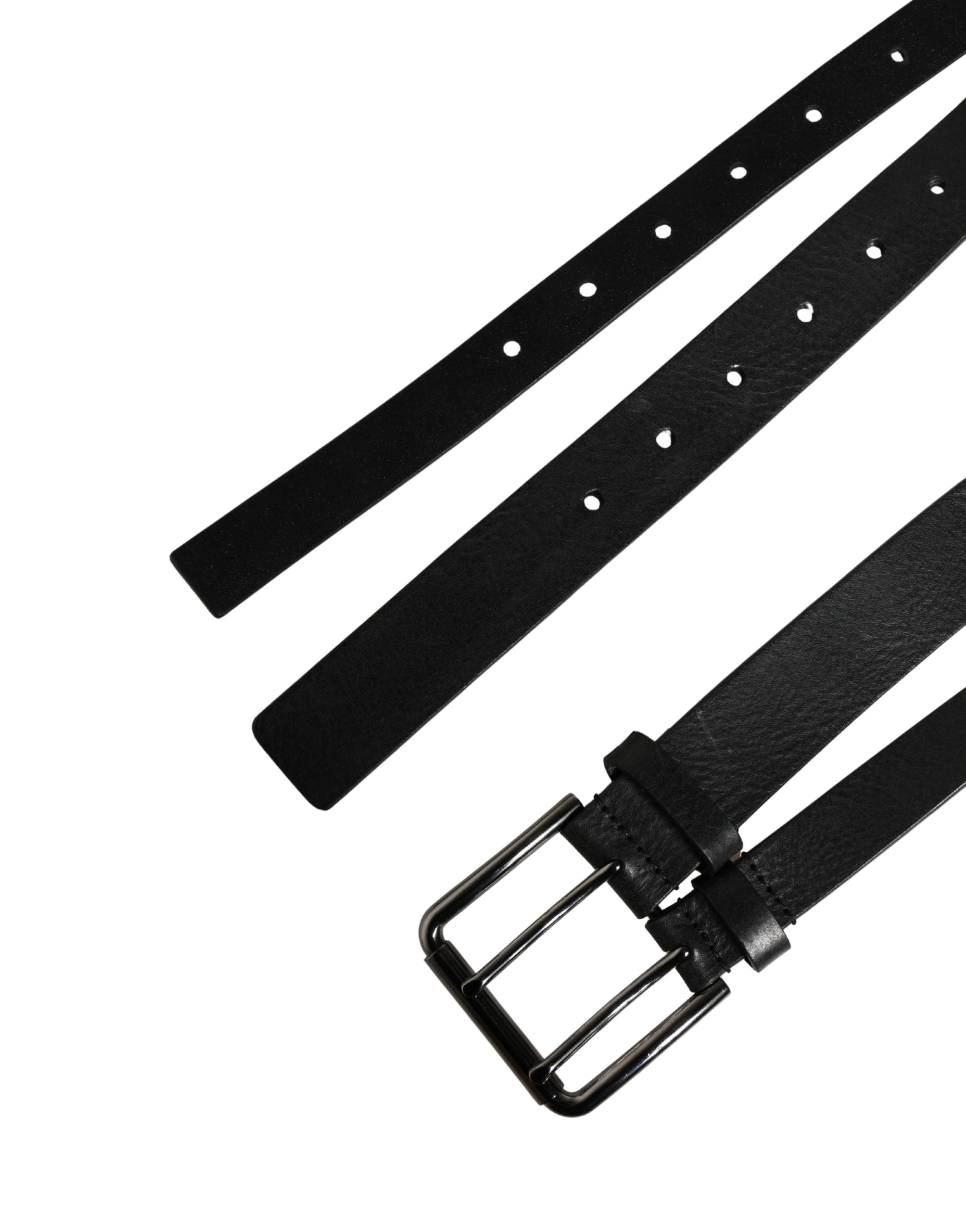 Dolce & Gabbana Black Leather Belt with Double Strap and Silver Buckle-7
