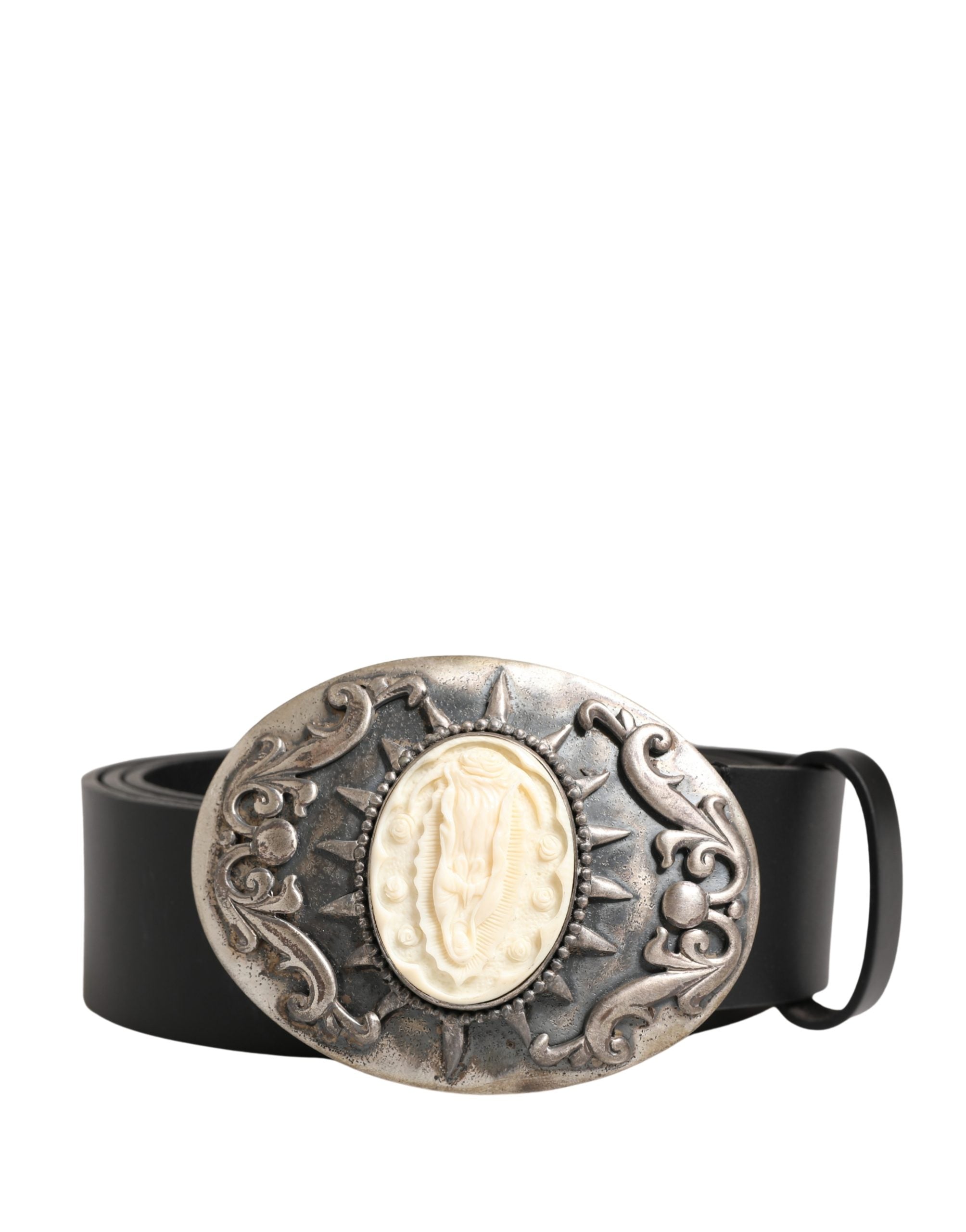 Dolce & Gabbana Black Calfskin Belt with Embellished Metal Buckle-2
