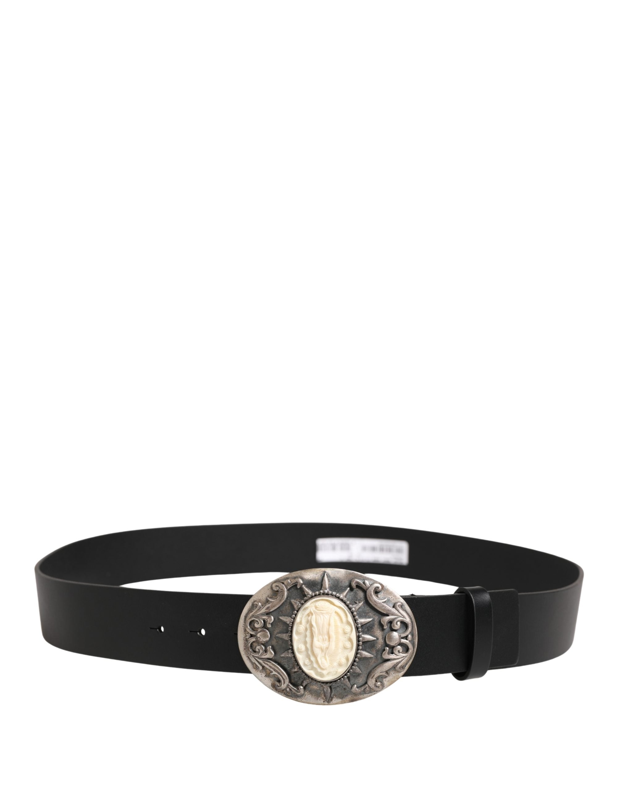 Dolce & Gabbana Black Calfskin Belt with Embellished Metal Buckle-3