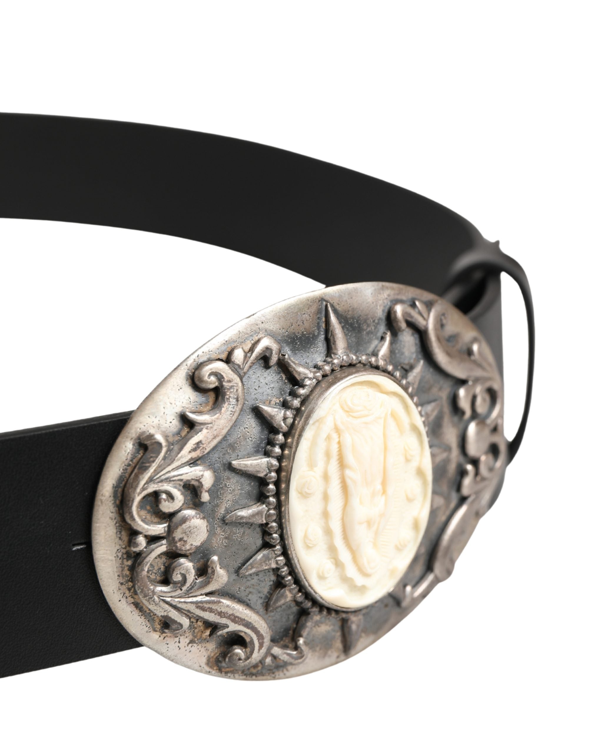 Dolce & Gabbana Black Calfskin Belt with Embellished Metal Buckle-4