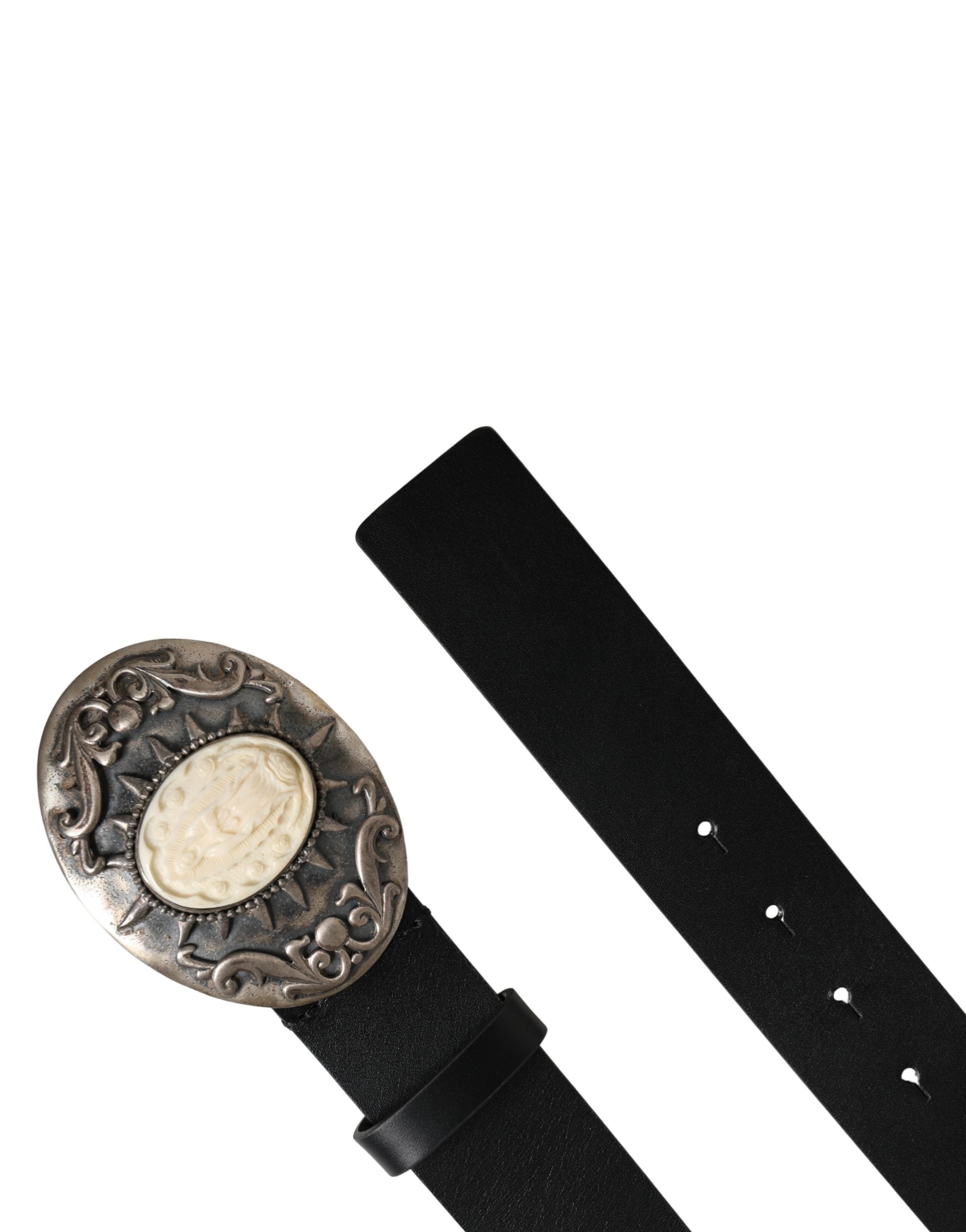 Dolce & Gabbana Black Calfskin Belt with Embellished Metal Buckle-6