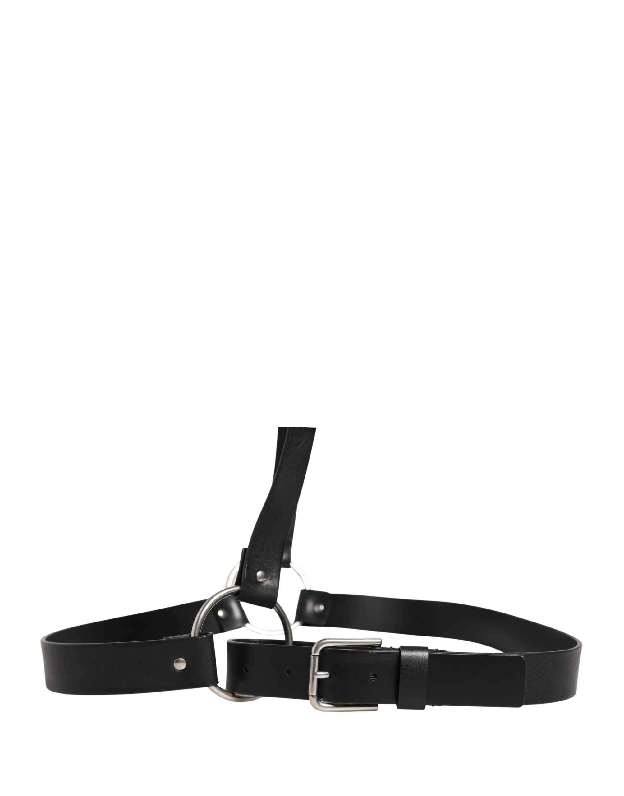 Dolce & Gabbana Schwarzer Ledergürtel mit Doppelriemen und silberner Schnalle-4