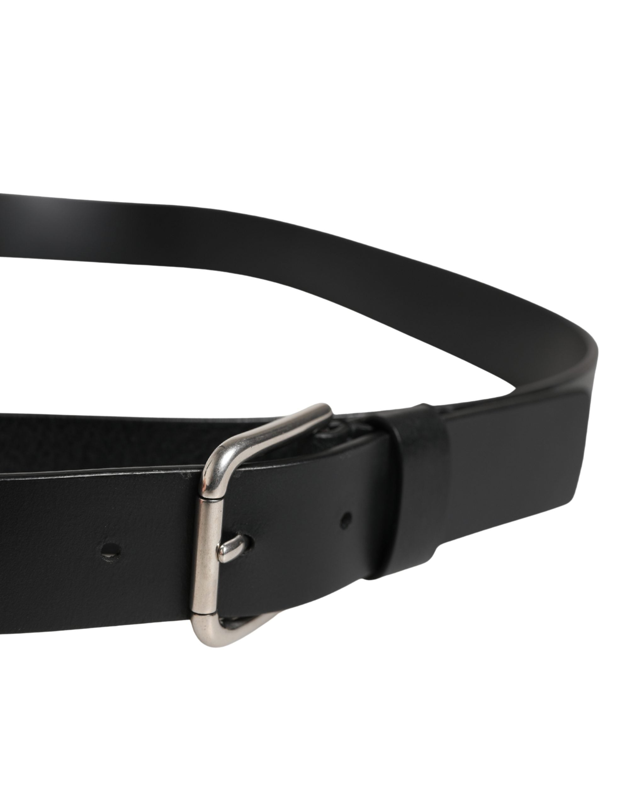 Dolce & Gabbana Schwarzer Ledergürtel mit Doppelriemen und silberner Schnalle-5