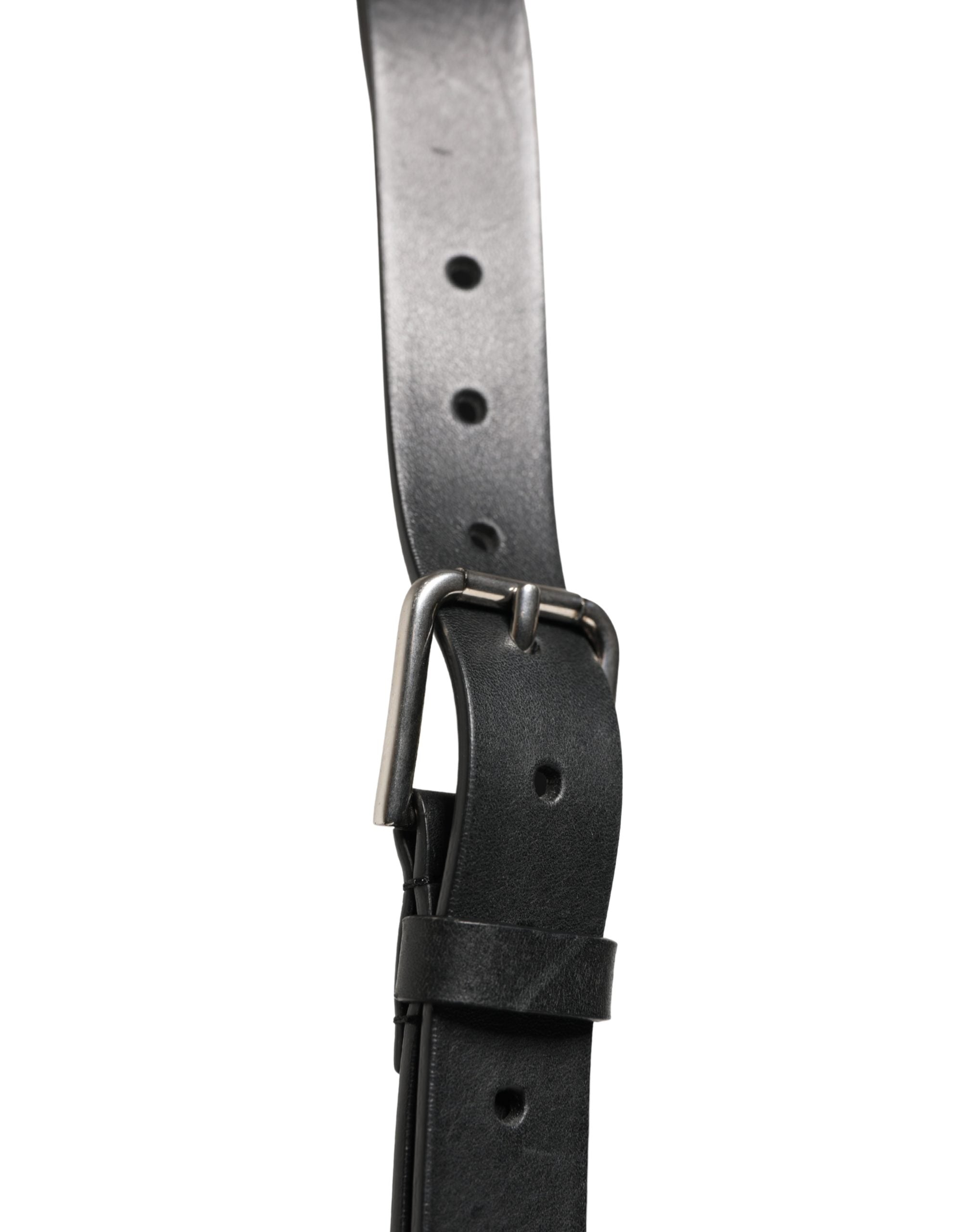Dolce & Gabbana Schwarzer Ledergürtel mit Doppelriemen und silberner Schnalle-6