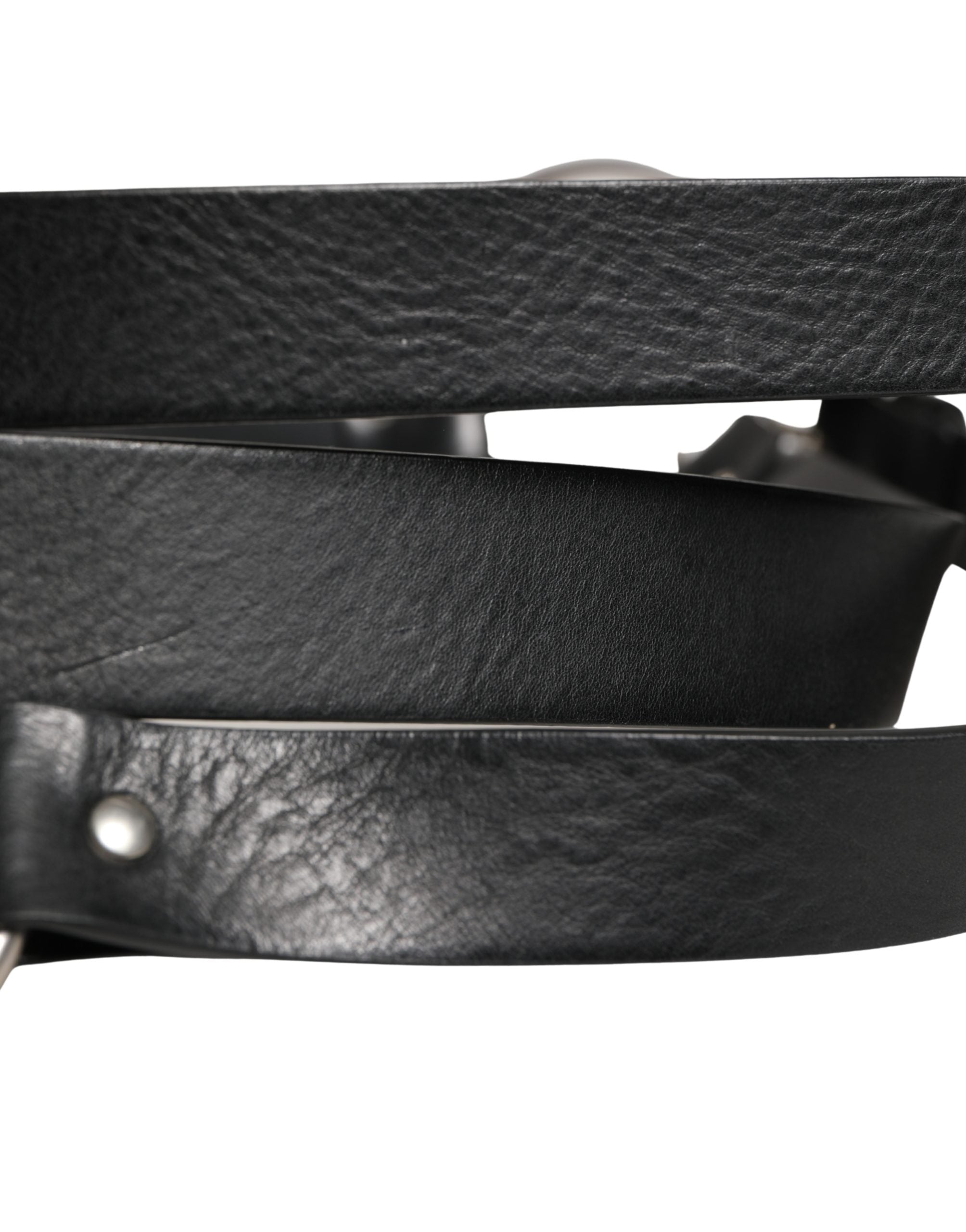Dolce & Gabbana Schwarzer Ledergürtel mit Doppelriemen und silberner Schnalle-7