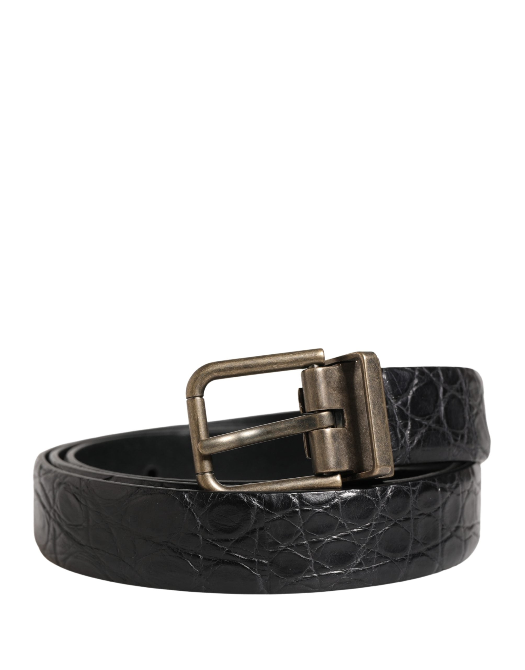 Dolce & Gabbana Men's Black Exotic Leather Belt with Metal Buckle-1