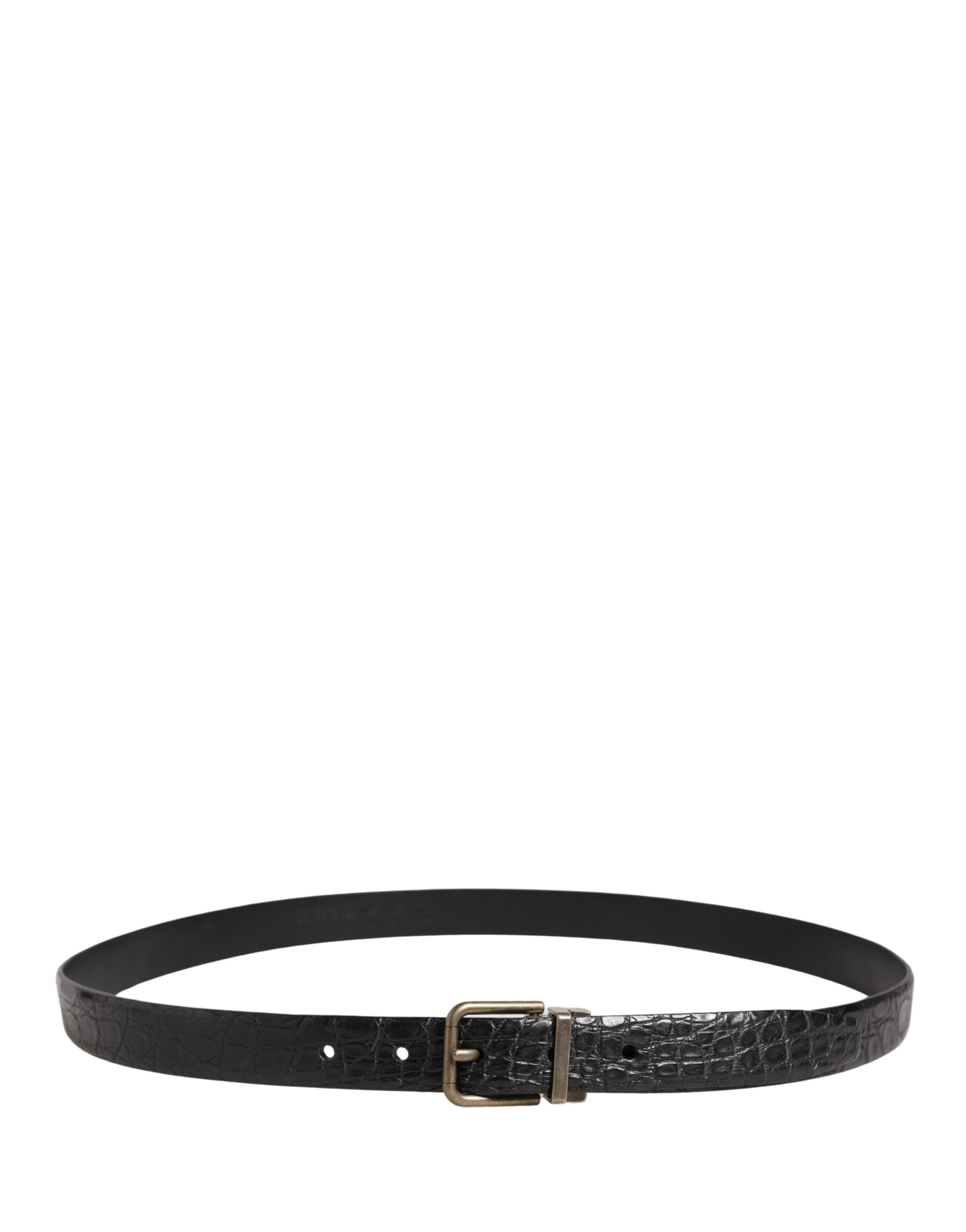 Dolce & Gabbana Men's Black Exotic Leather Belt with Metal Buckle-3