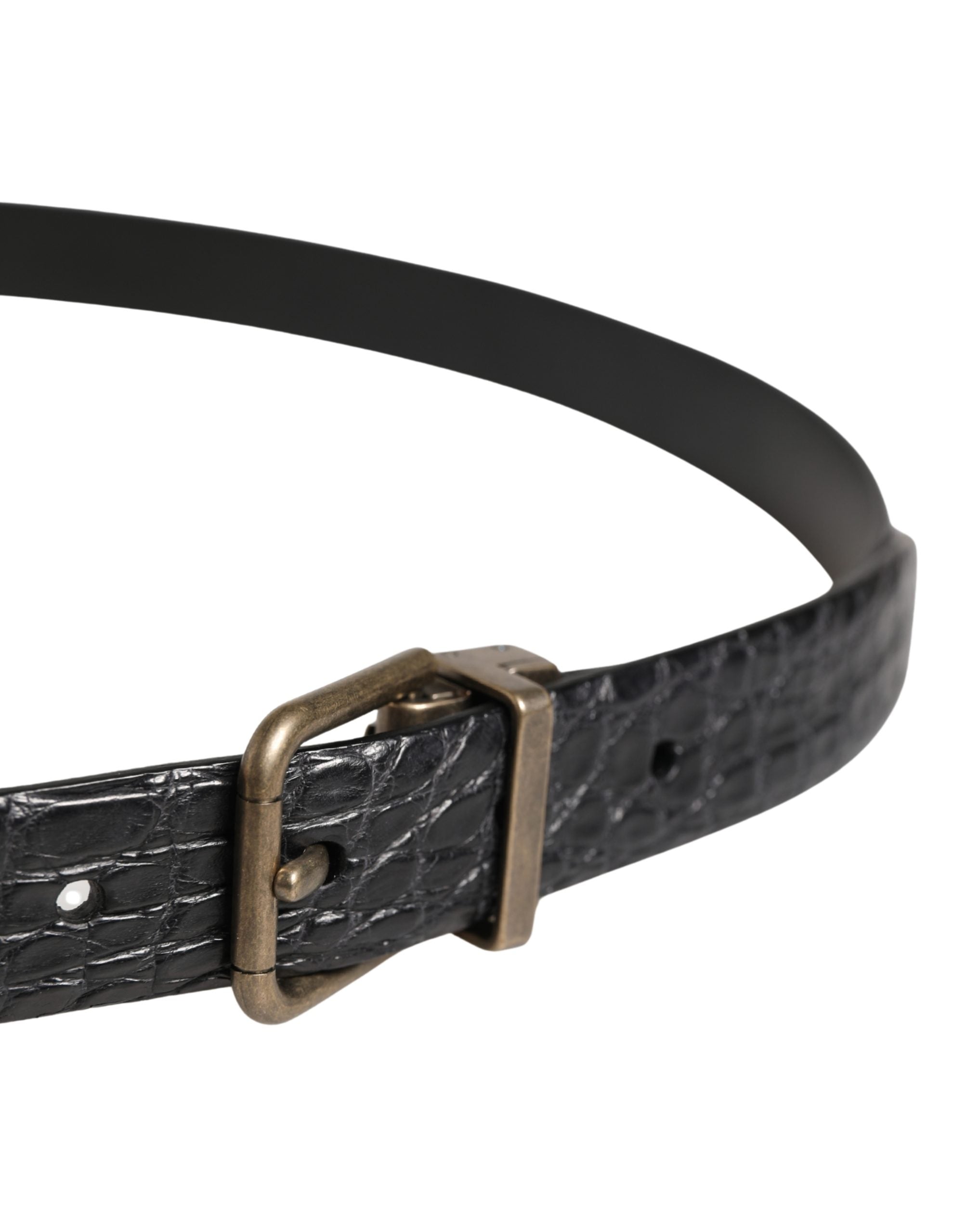 Dolce & Gabbana Men's Black Exotic Leather Belt with Metal Buckle-4