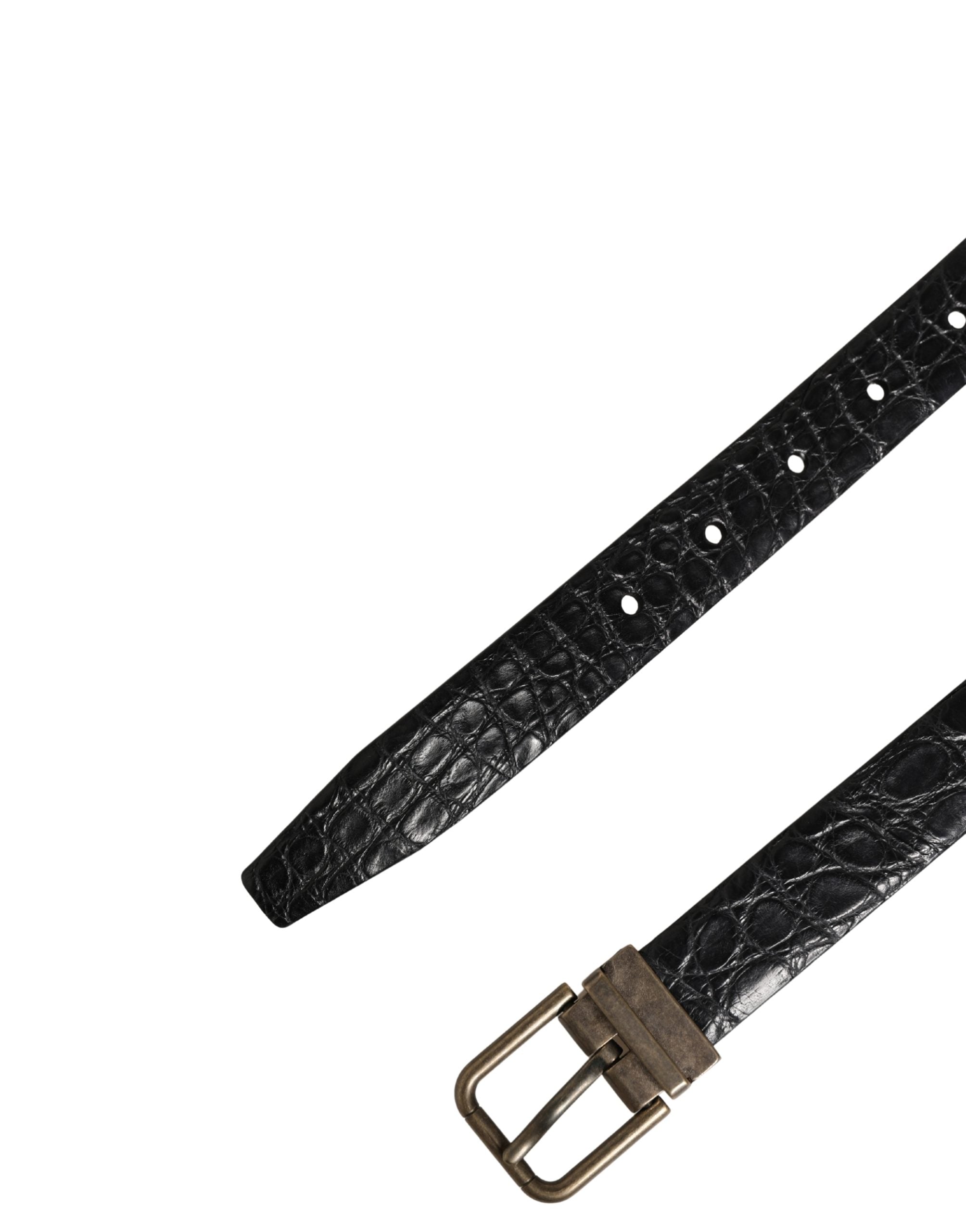 Dolce & Gabbana Men's Black Exotic Leather Belt with Metal Buckle-6