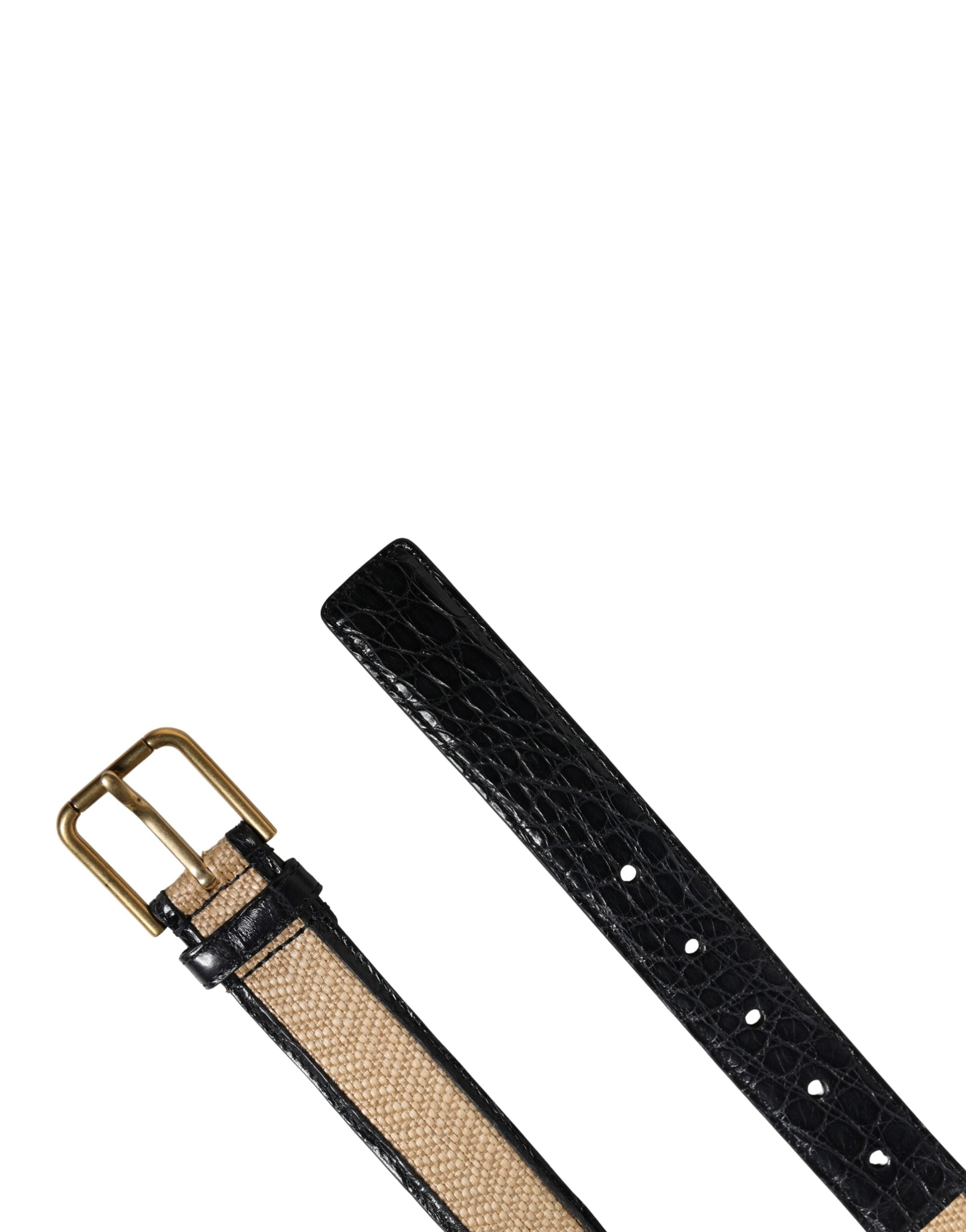 Dolce & Gabbana Men's Braided Leather Belt in Beige with Metal Buckle-4