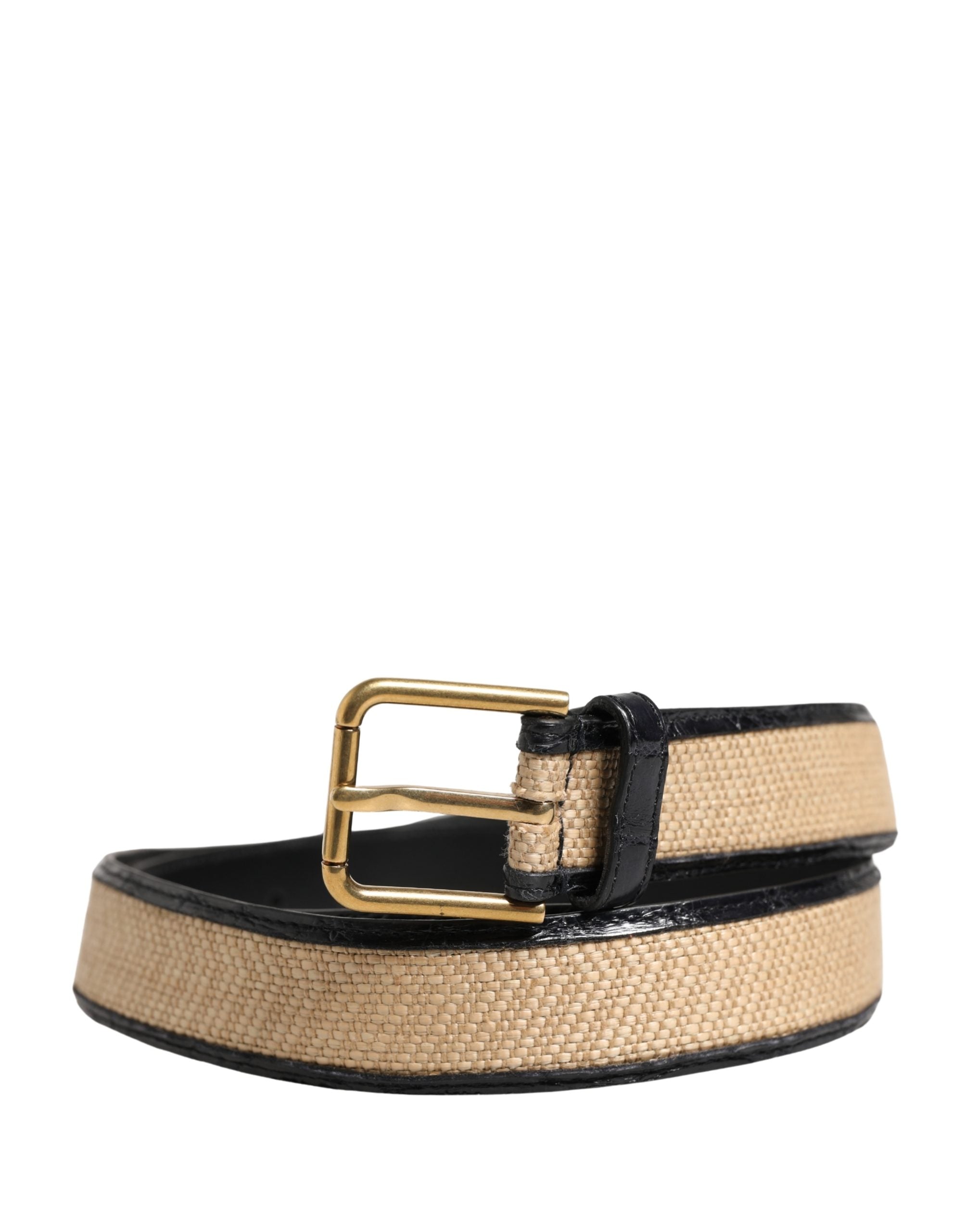 Dolce & Gabbana Men's Braided Leather Belt in Beige with Metal Buckle-2
