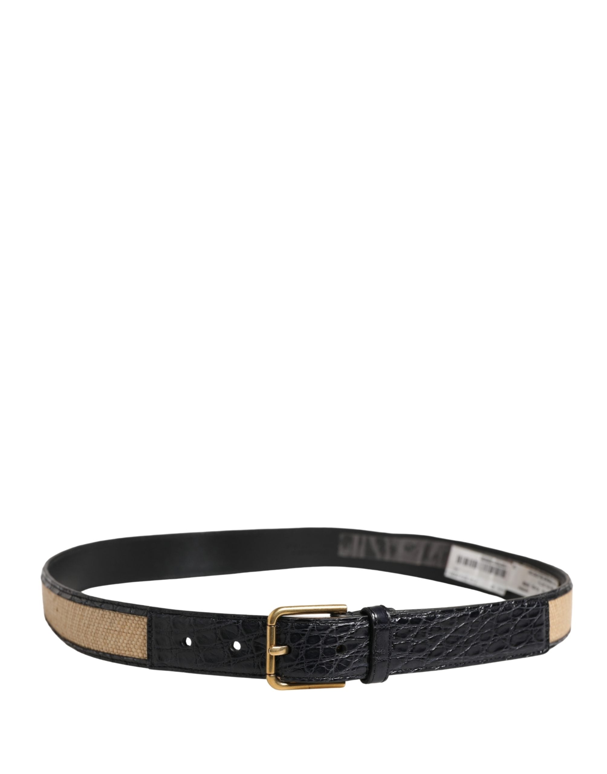 Dolce & Gabbana Men's Braided Leather Belt in Beige with Metal Buckle-5