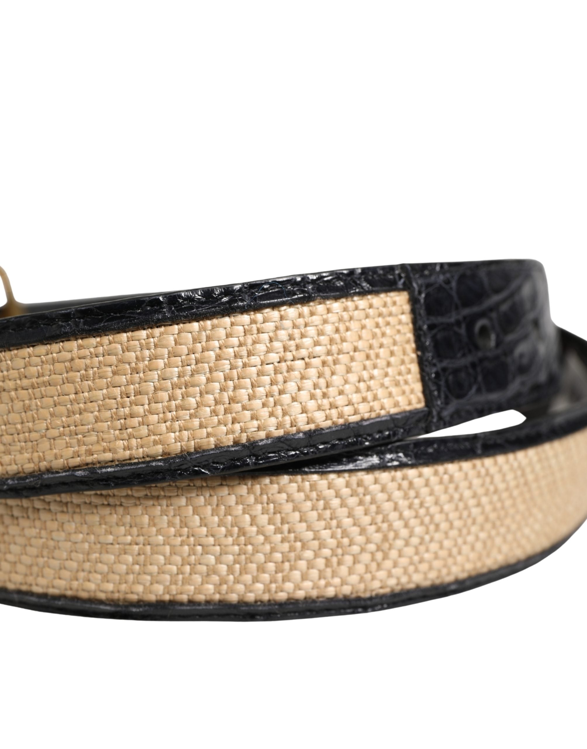 Dolce & Gabbana Men's Braided Leather Belt in Beige with Metal Buckle-3