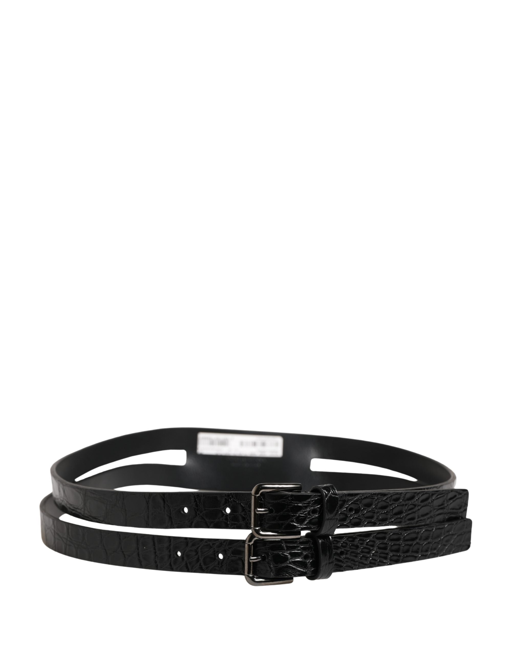 Dolce & Gabbana Black Leather Belt with Double Strap and Silver Buckle-3