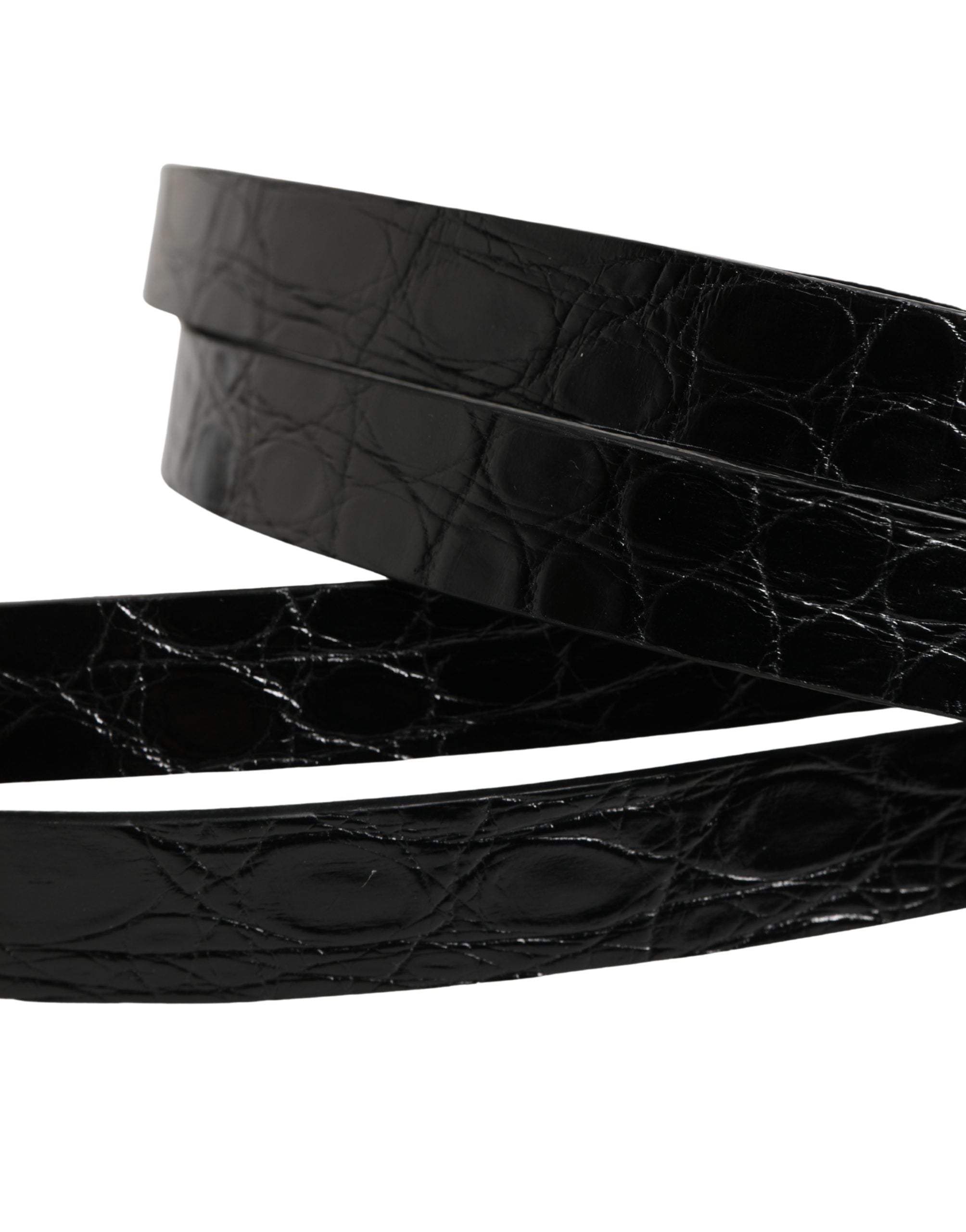 Dolce & Gabbana Black Leather Belt with Double Strap and Silver Buckle-5