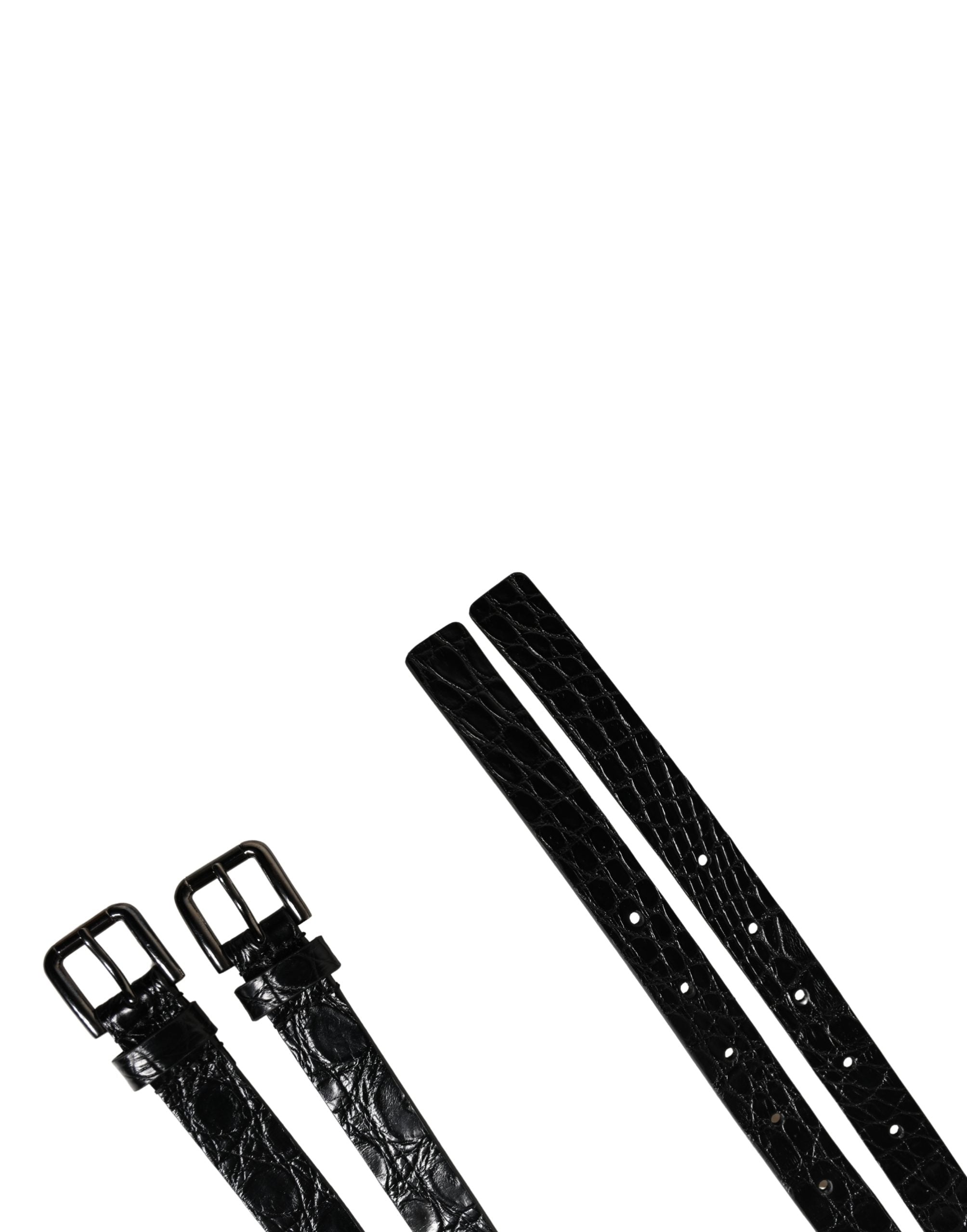 Dolce & Gabbana Black Leather Belt with Double Strap and Silver Buckle-6