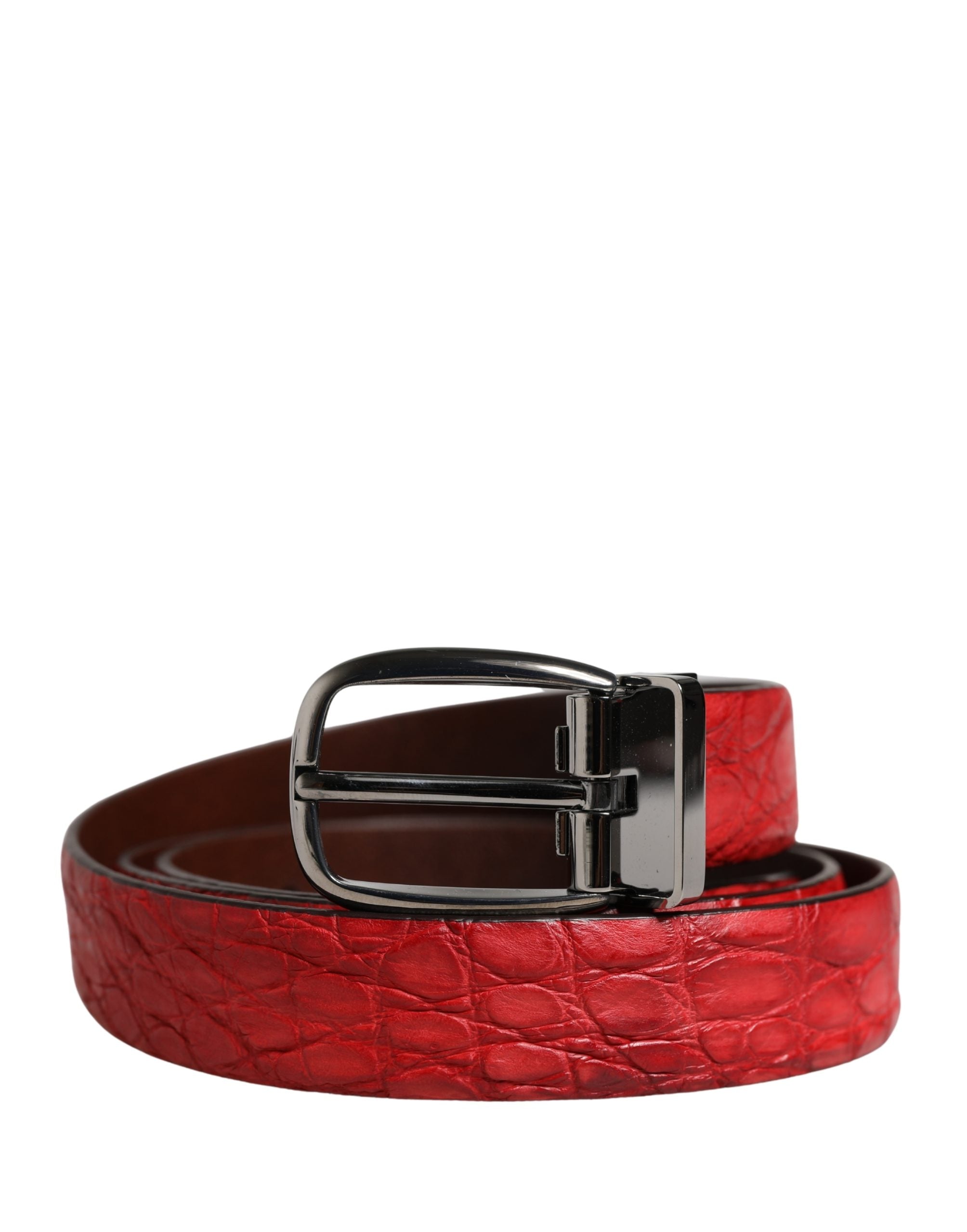 Dolce & Gabbana Men's Belt in Red Exotic Leather with Metal Buckle-1