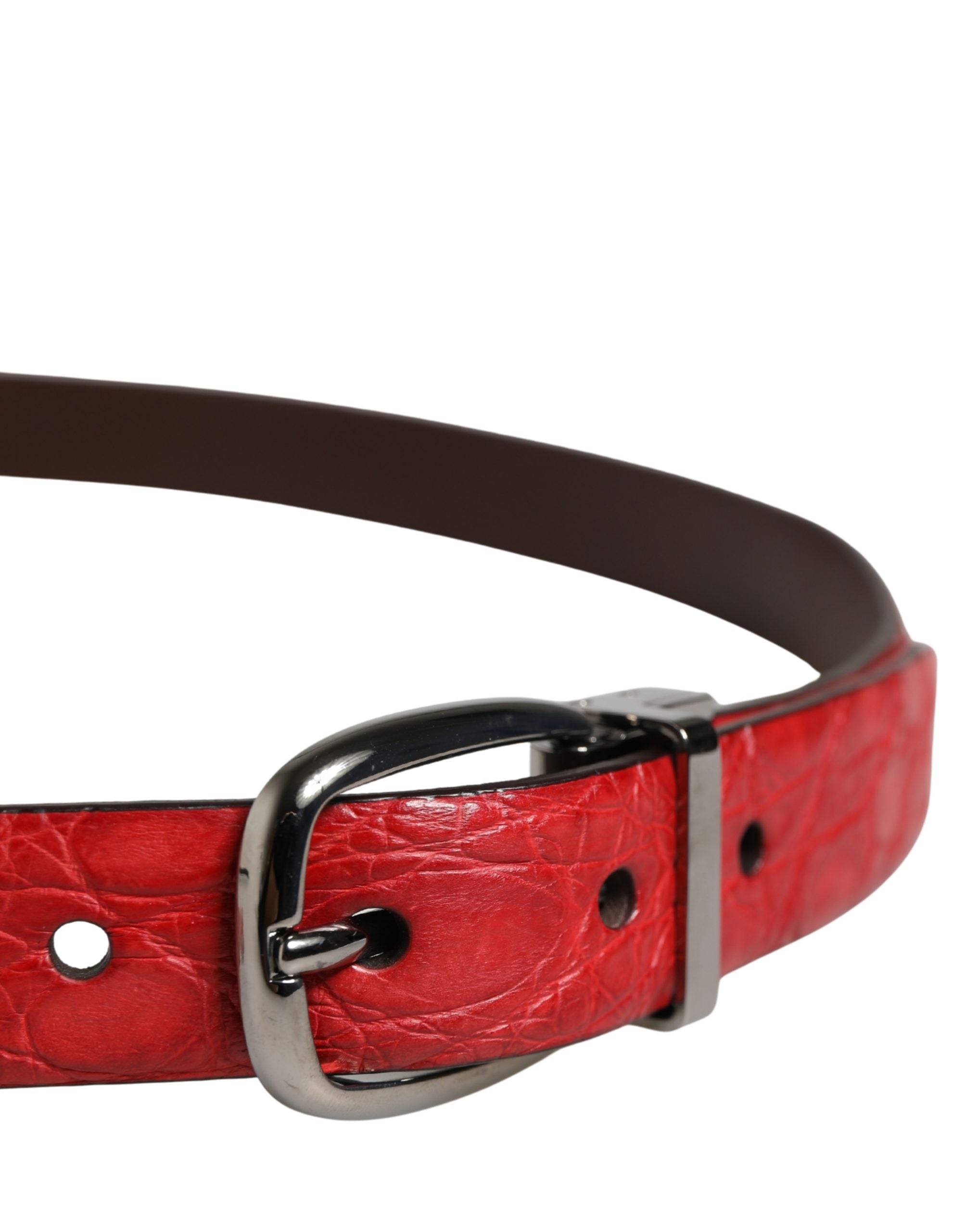Dolce & Gabbana Men's Belt in Red Exotic Leather with Metal Buckle-4