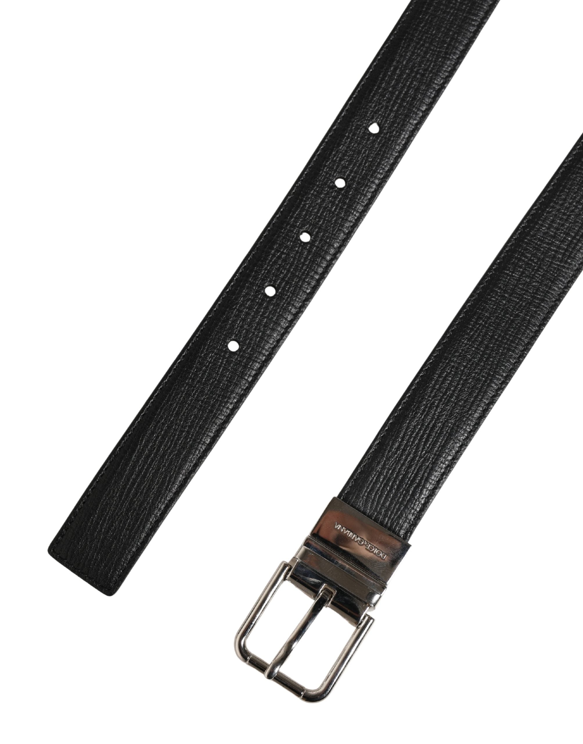 Dolce & Gabbana Men's Buckle Belt in Black Leather with Metal Buckle-7