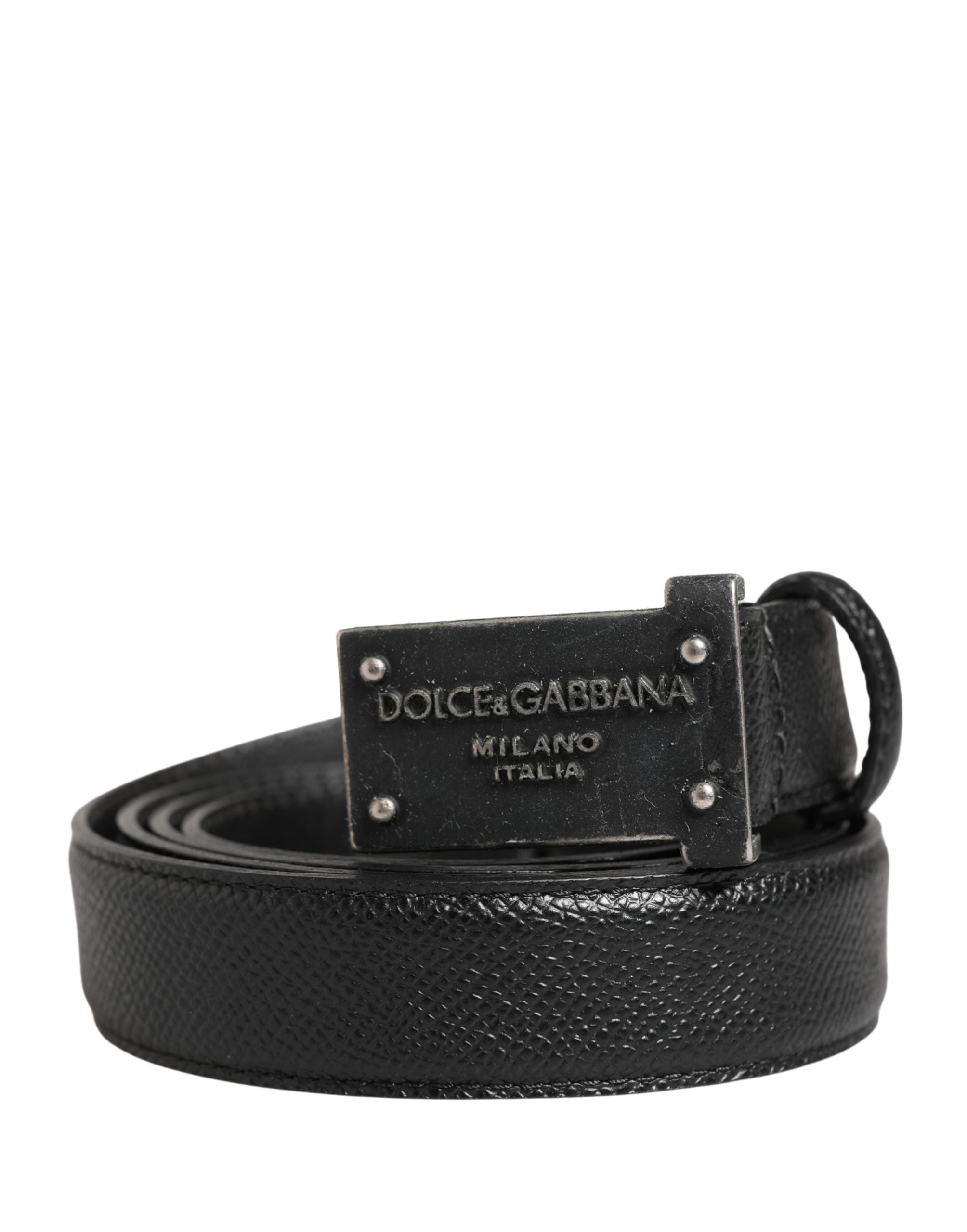Dolce & Gabbana men's belt in black calfskin with logo and metal buckle-1