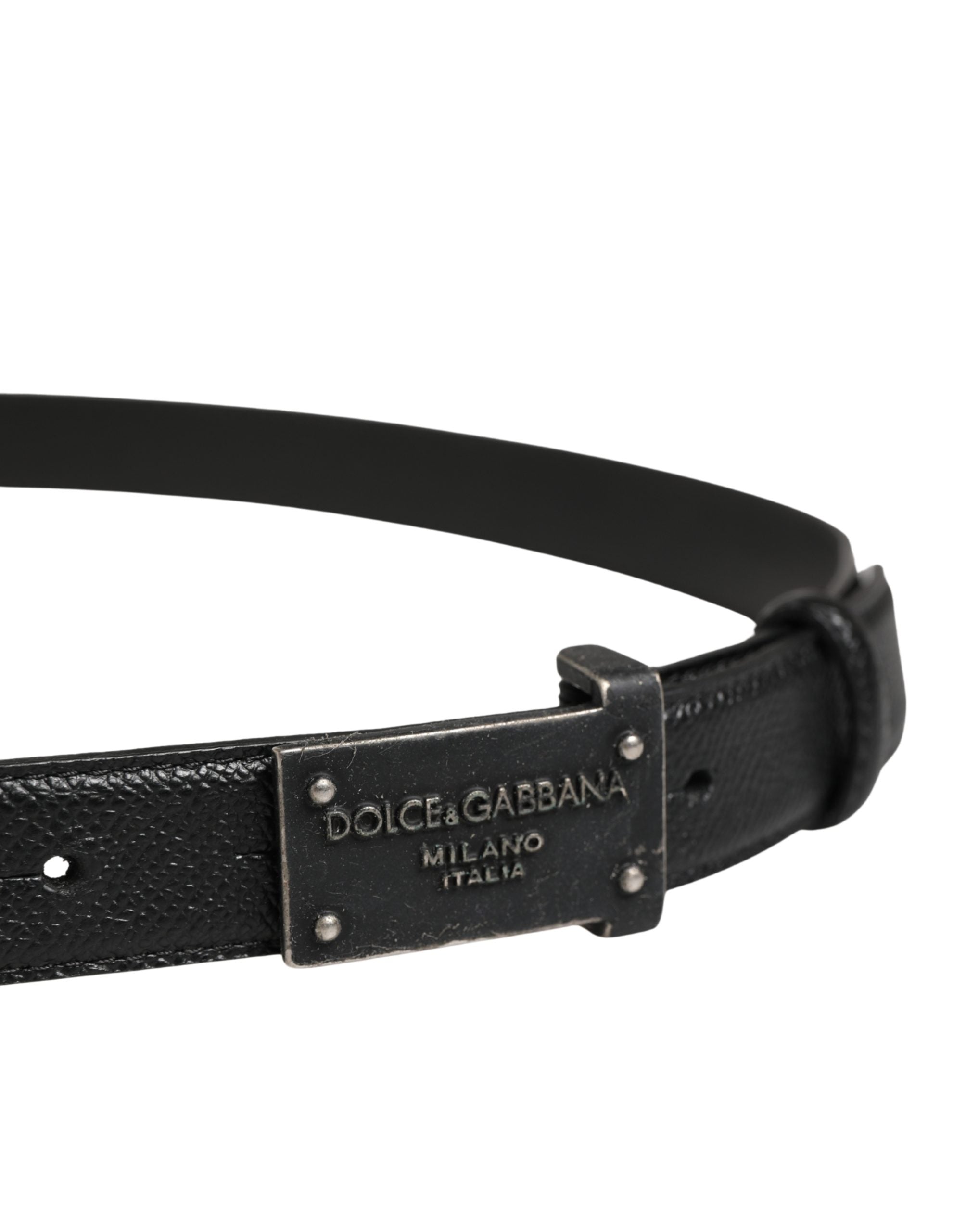 Dolce & Gabbana men's belt in black calfskin with logo and metal buckle-4