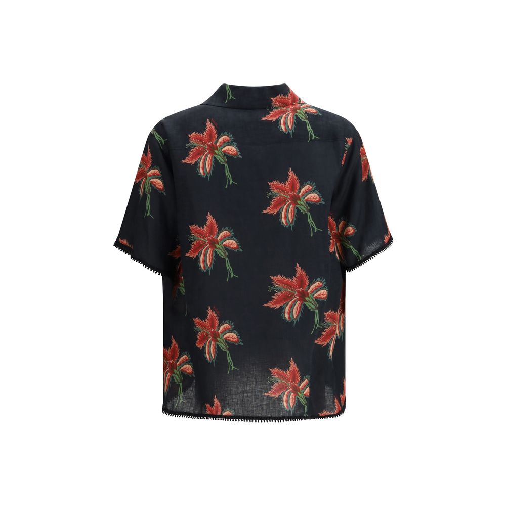 Valentino Black Linen Pattern Shirt-2