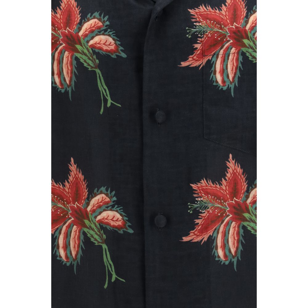 Valentino Black Linen Pattern Shirt-3