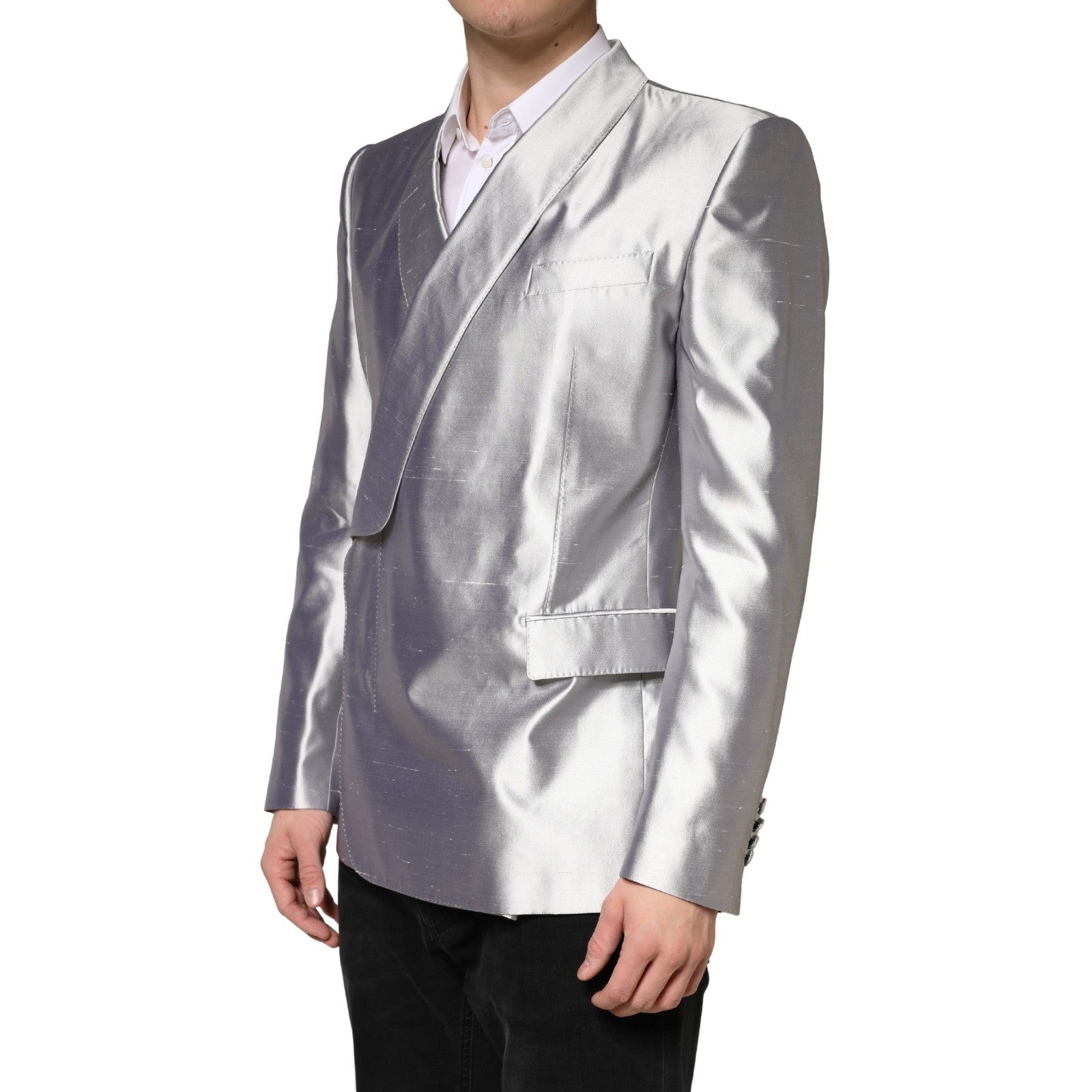 Dolce & Gabbana Silver SICILIA Double-Breasted Silk Blazer-3