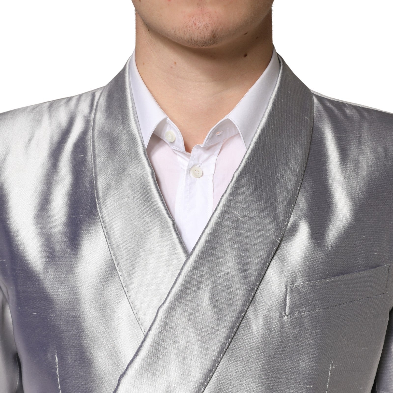 Dolce & Gabbana Silver SICILIA Double-Breasted Silk Blazer-5