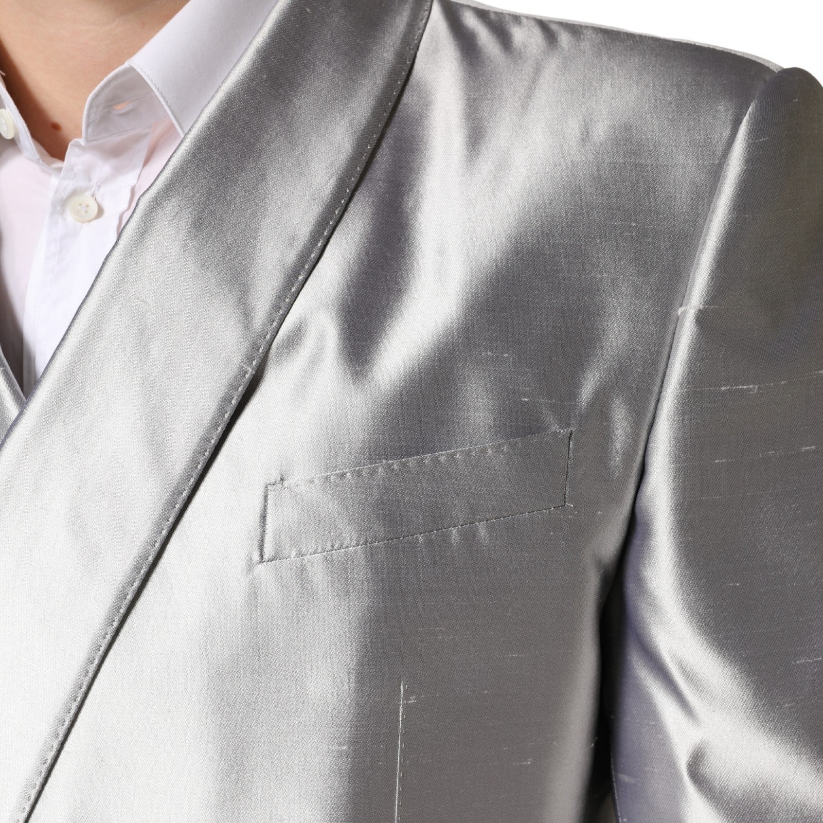 Dolce & Gabbana Silver SICILIA Double-Breasted Silk Blazer-6