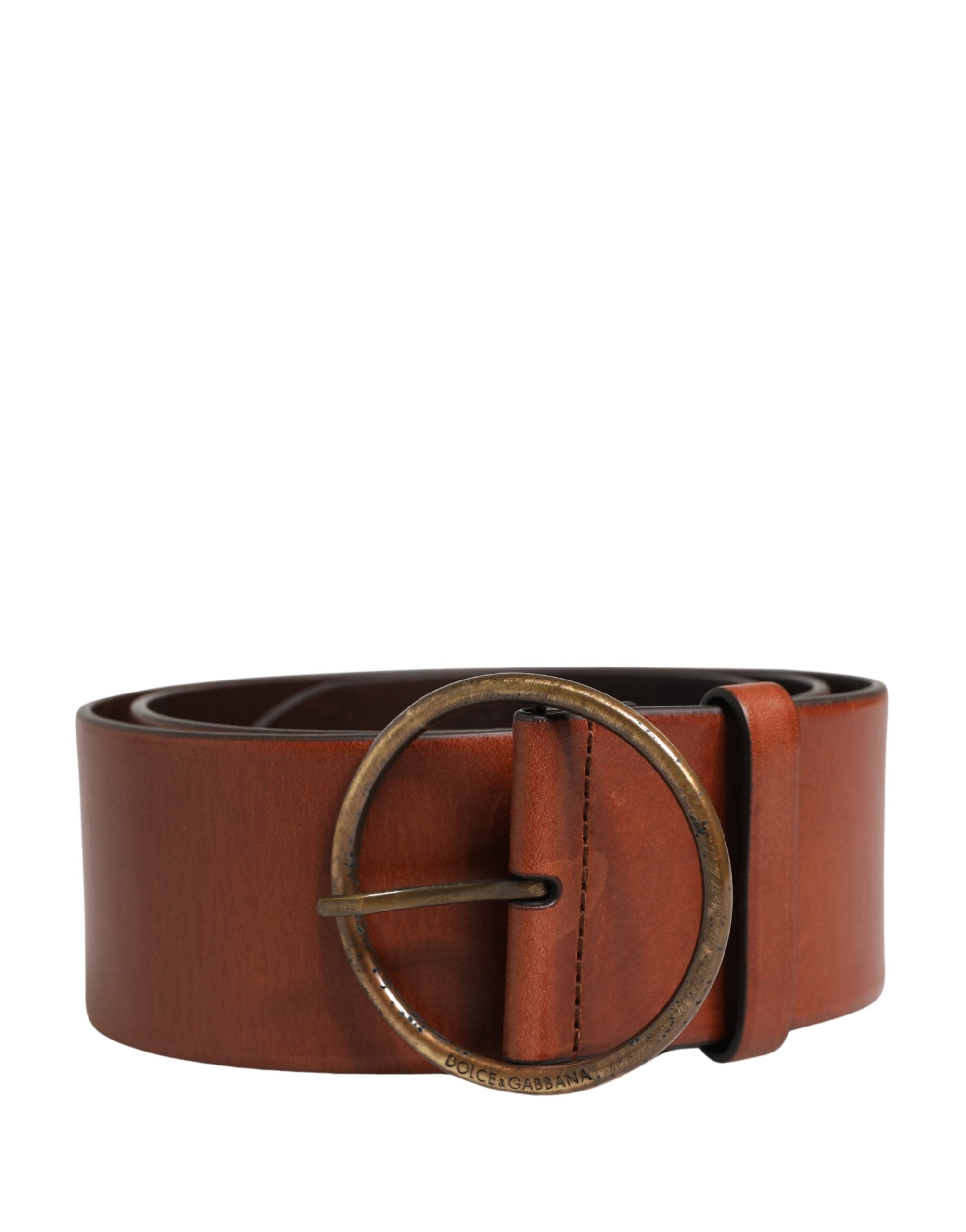 Dolce & Gabbana Men's Belt in Brown Leather with Wide Waistband and Round Metal Buckle-2