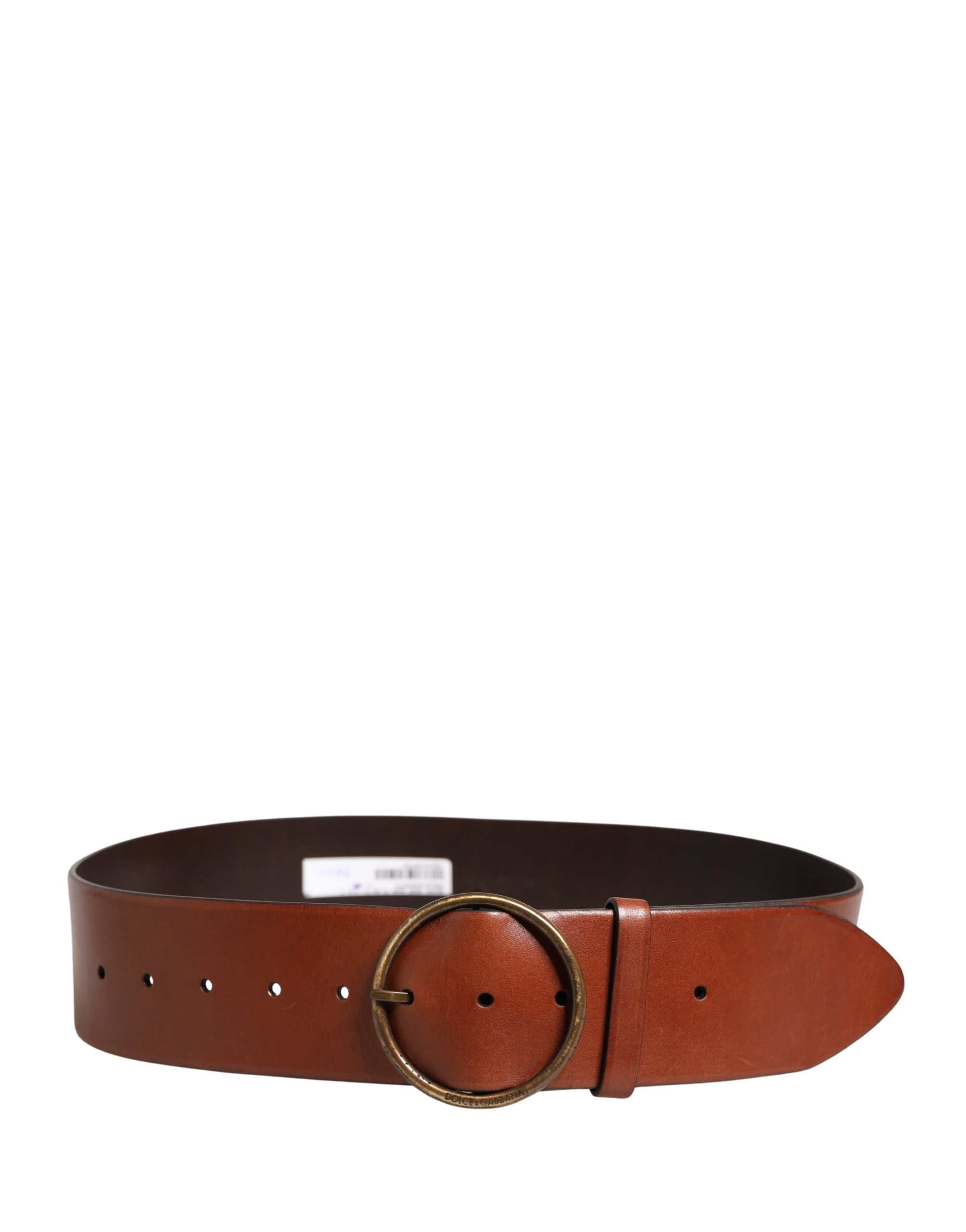 Dolce & Gabbana Men's Belt in Brown Leather with Wide Waistband and Round Metal Buckle-3