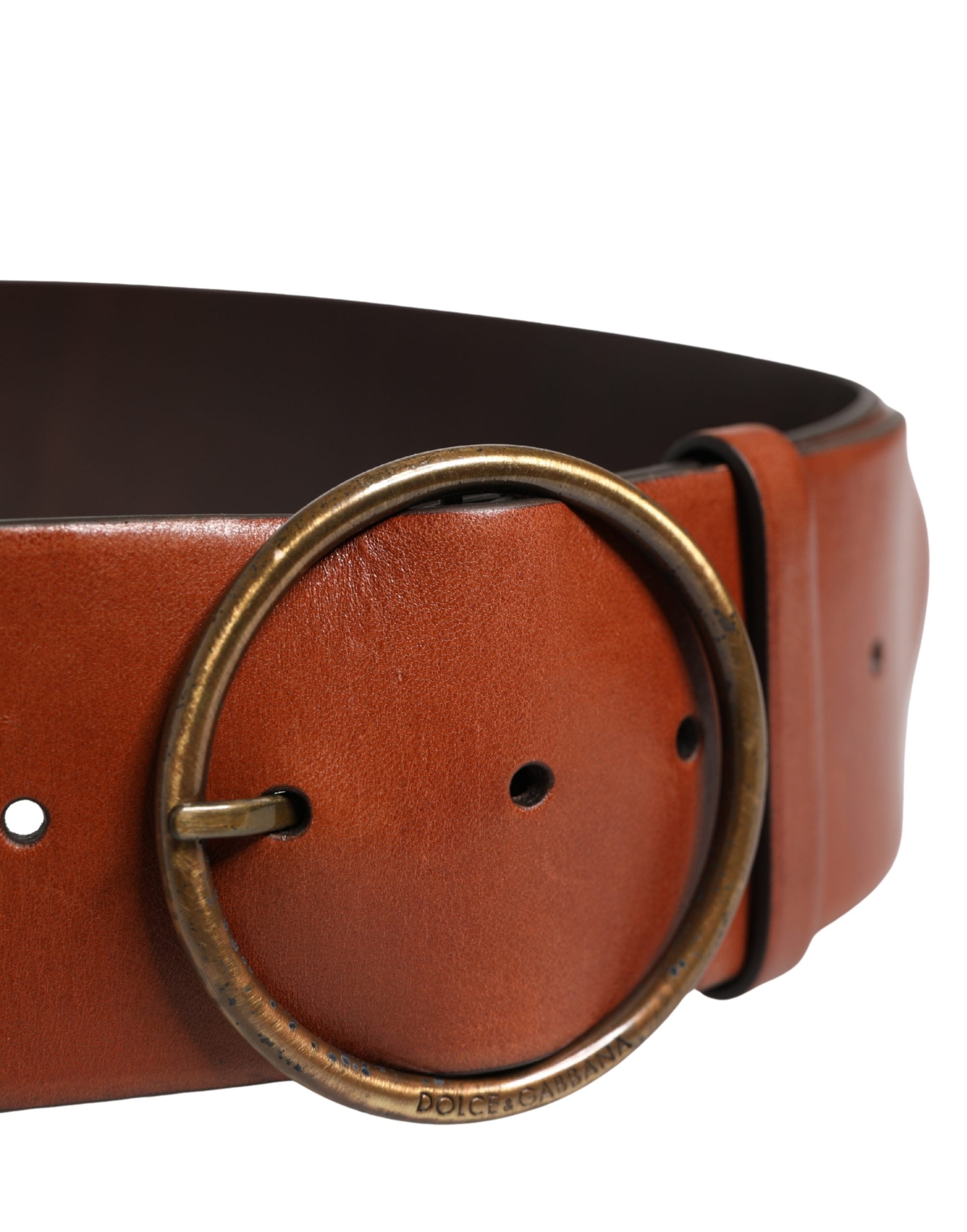 Dolce & Gabbana Men's Belt in Brown Leather with Wide Waistband and Round Metal Buckle-4