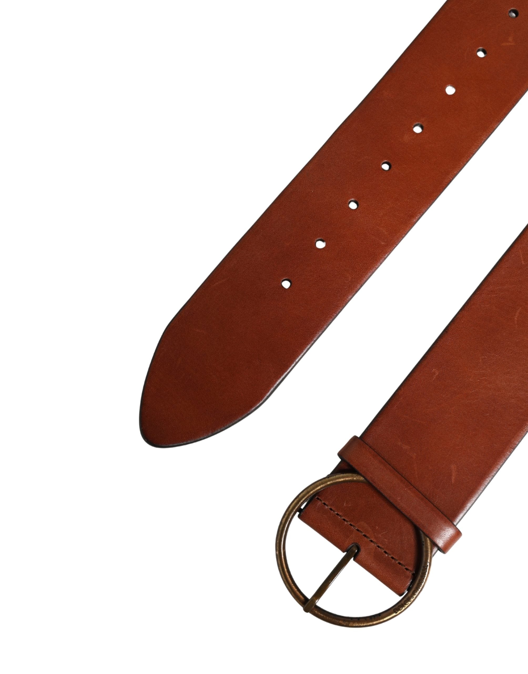 Dolce & Gabbana Men's Belt in Brown Leather with Wide Waistband and Round Metal Buckle-6