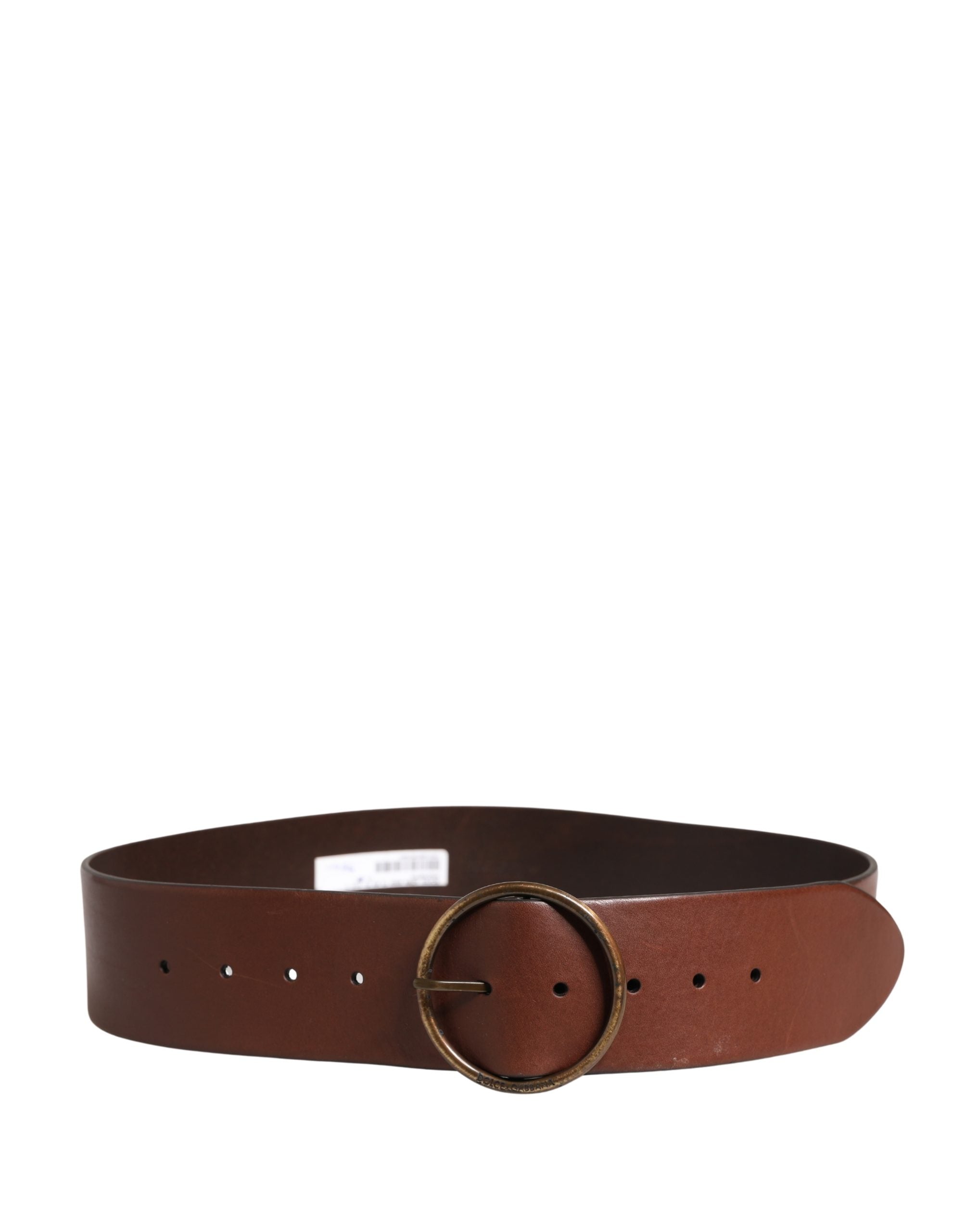 Dolce & Gabbana Brown Leather Belt with Wide Waistband and Round Metal Buckle-3