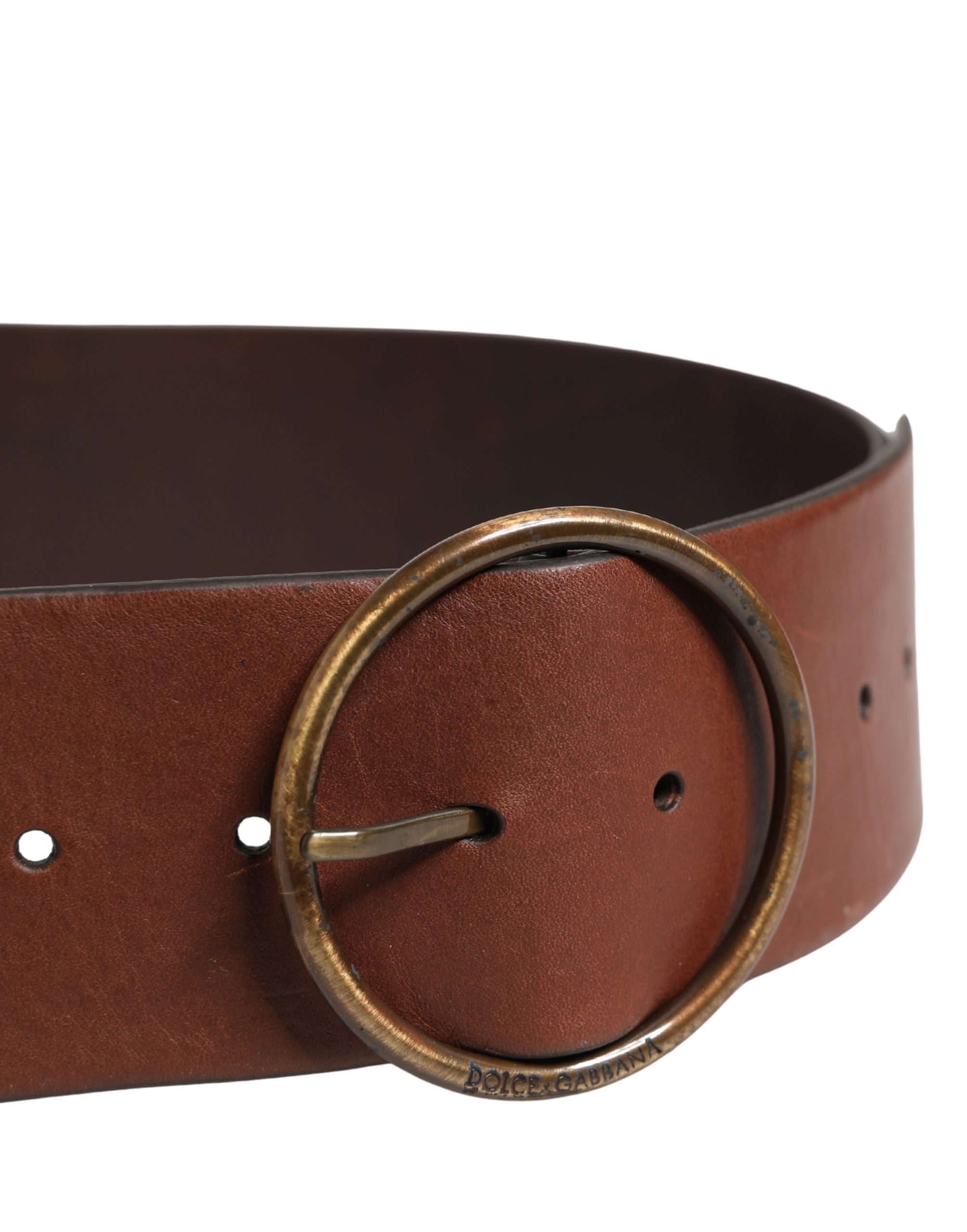 Dolce & Gabbana Brown Leather Belt with Wide Waistband and Round Metal Buckle-4
