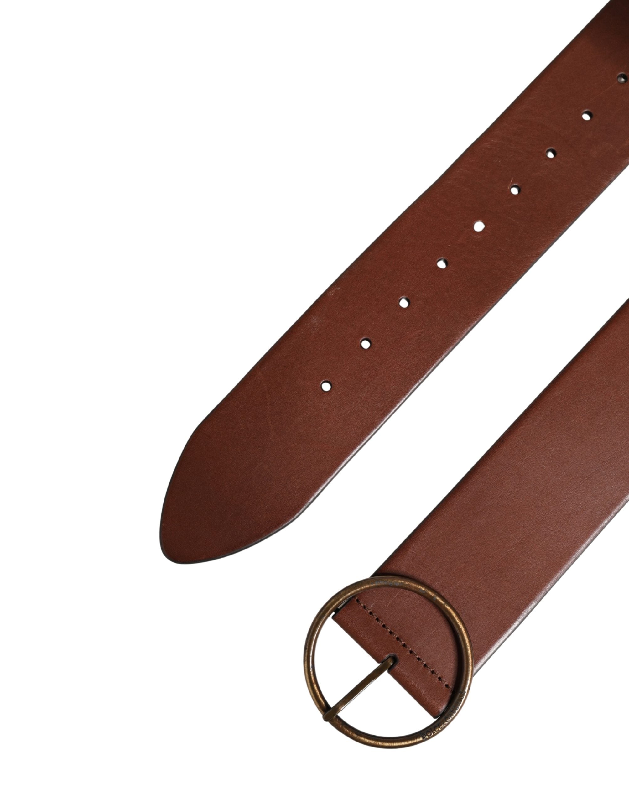 Dolce & Gabbana Brown Leather Belt with Wide Waistband and Round Metal Buckle-7