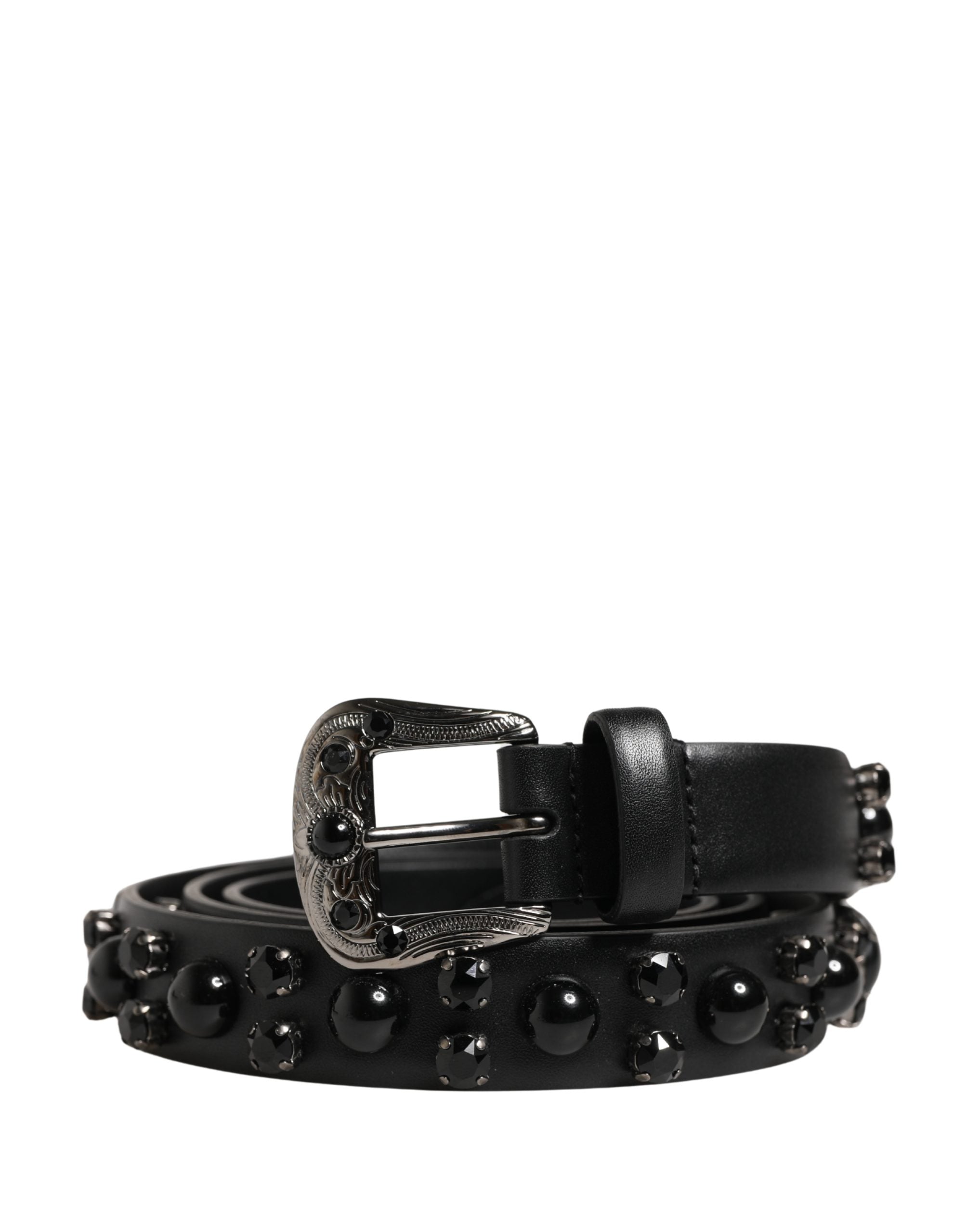 Dolce & Gabbana Men's Black Calfskin Belt with Embellished Metal Buckle-2
