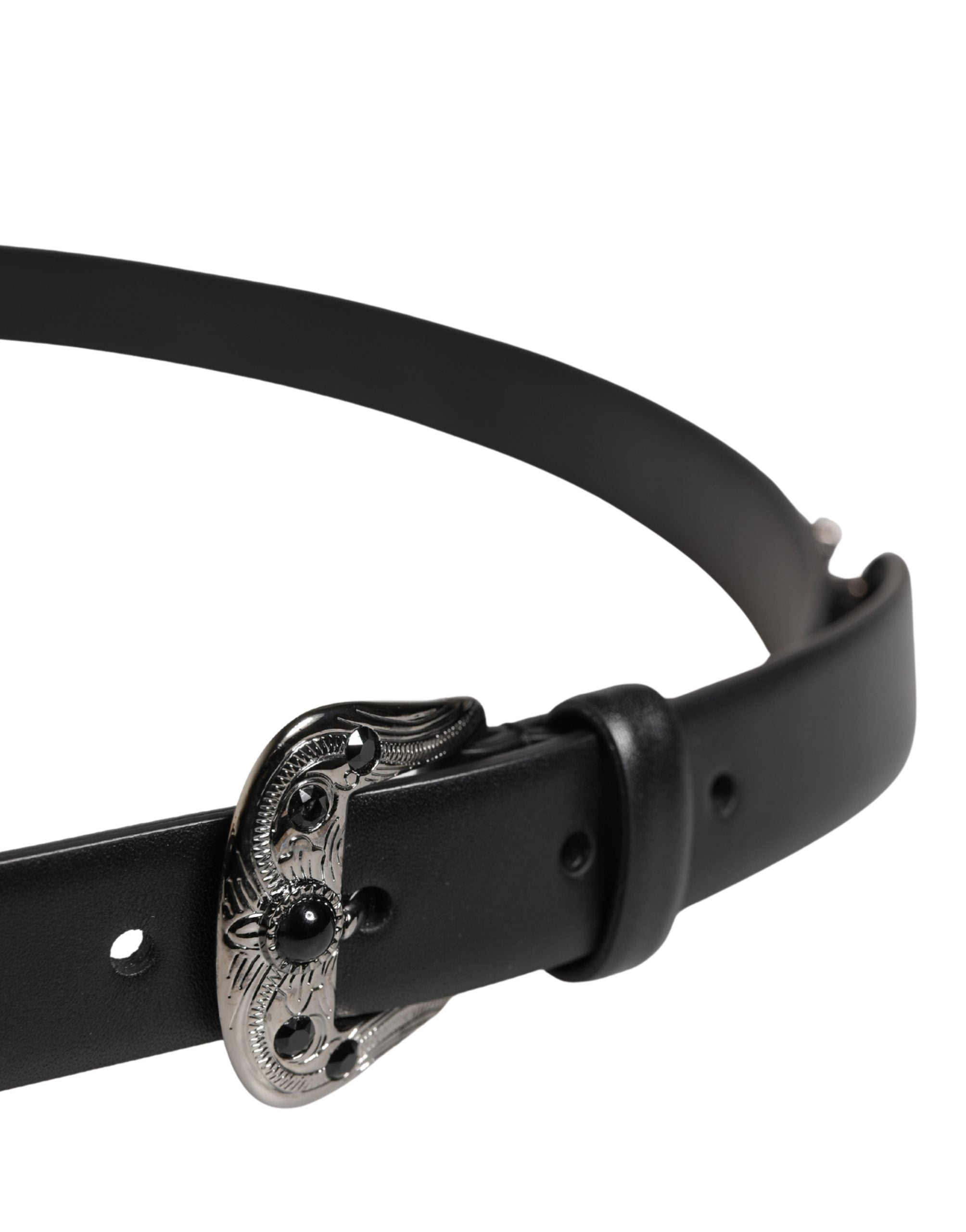 Dolce & Gabbana Men's Black Calfskin Belt with Embellished Metal Buckle-4