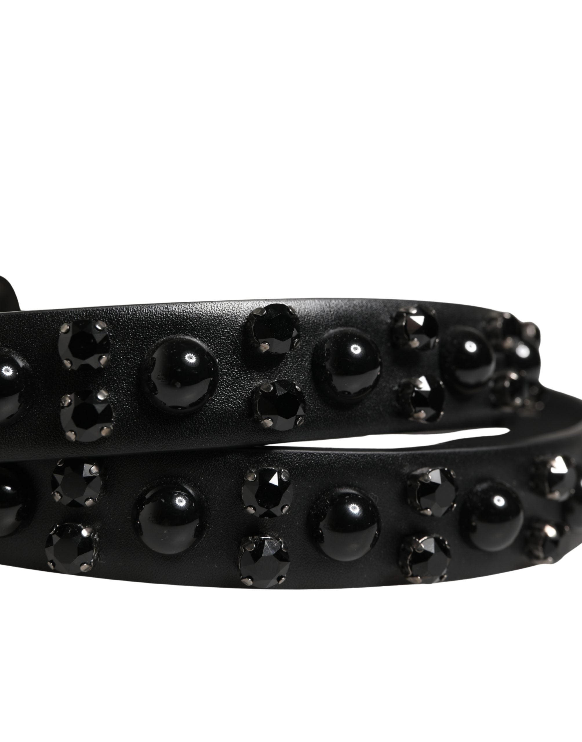 Dolce & Gabbana Men's Black Calfskin Belt with Embellished Metal Buckle-5