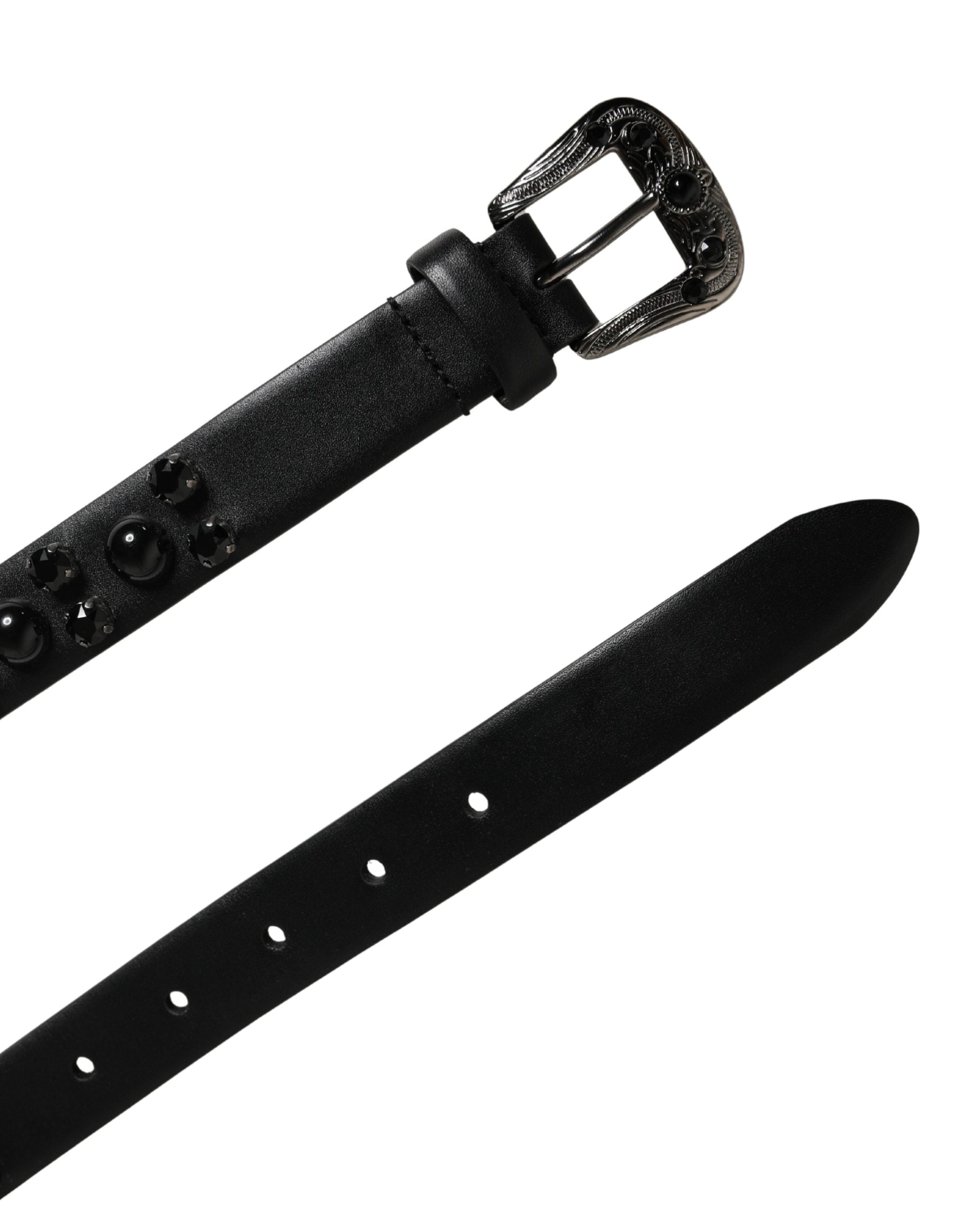 Dolce & Gabbana Men's Black Calfskin Belt with Embellished Metal Buckle-7