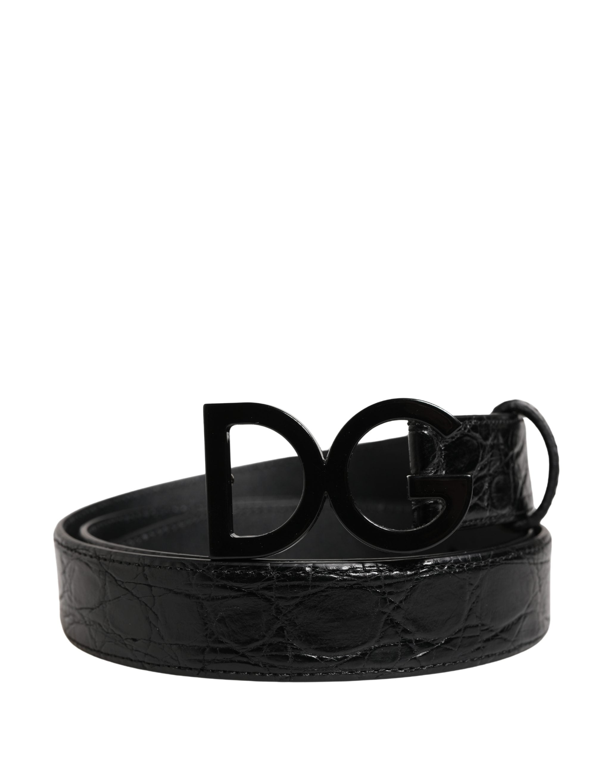 Dolce & Gabbana Men's Black Exotic Leather Belt with Logo Buckle-1