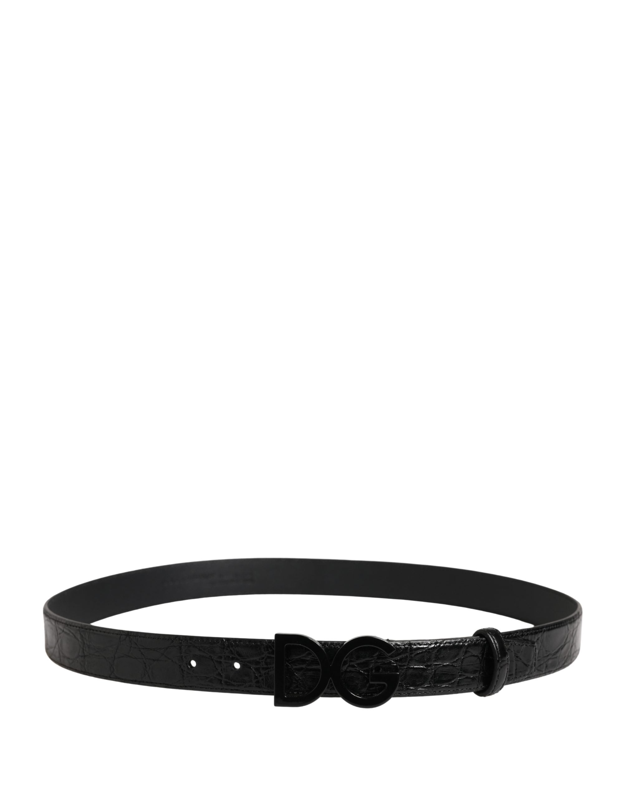Dolce & Gabbana Men's Black Exotic Leather Belt with Logo Buckle-3