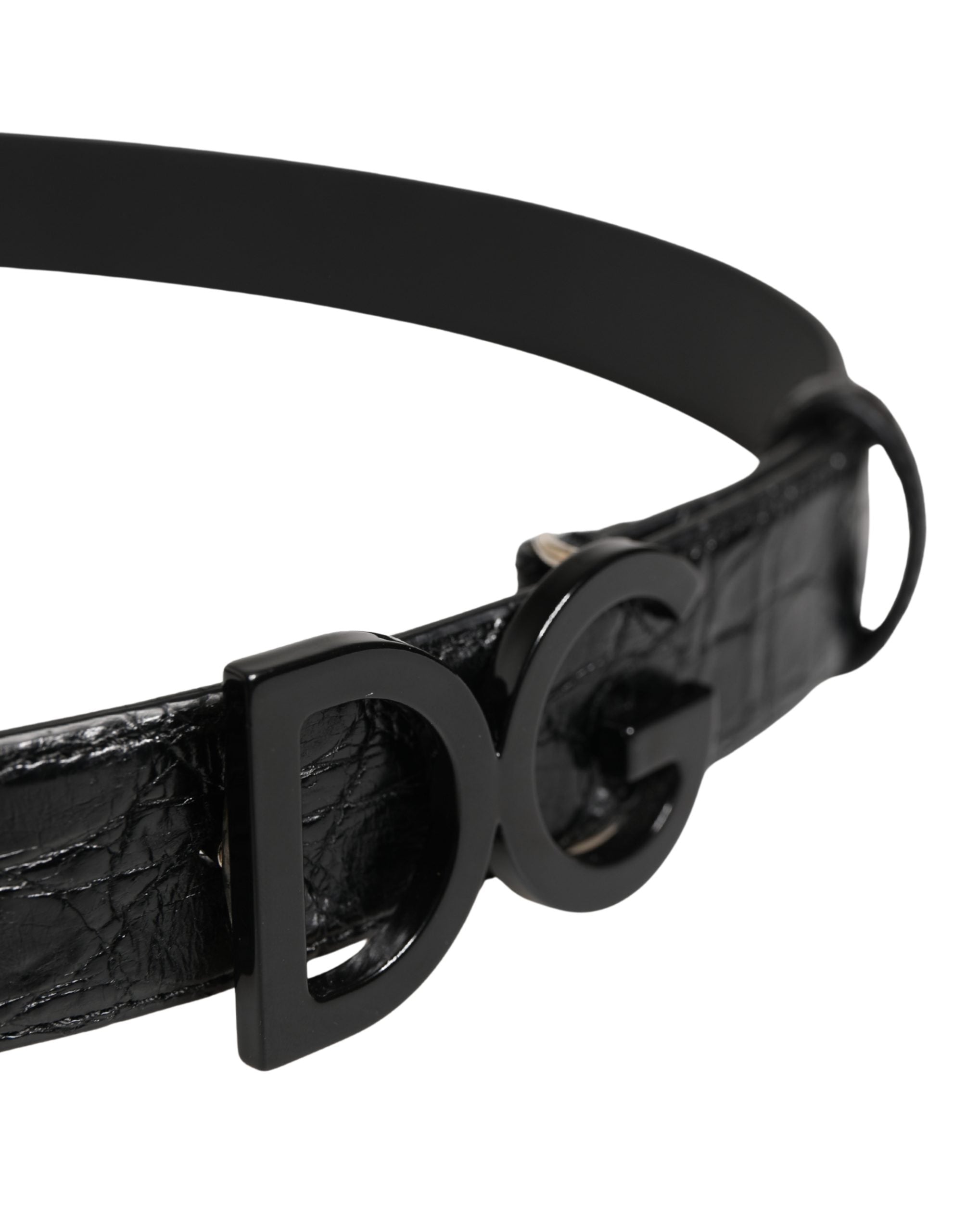 Dolce & Gabbana Men's Black Exotic Leather Belt with Logo Buckle-4