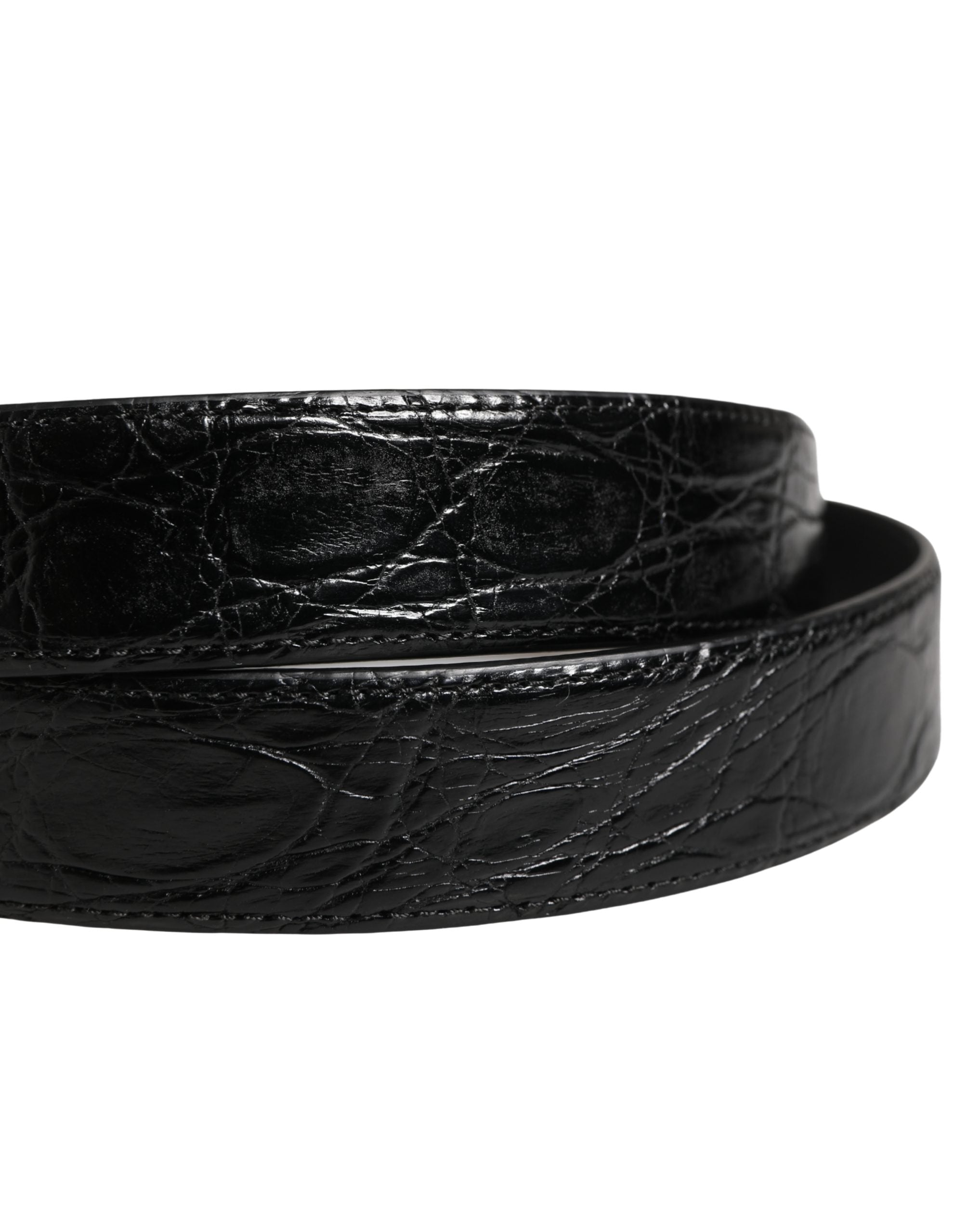 Dolce & Gabbana Men's Black Exotic Leather Belt with Logo Buckle-5