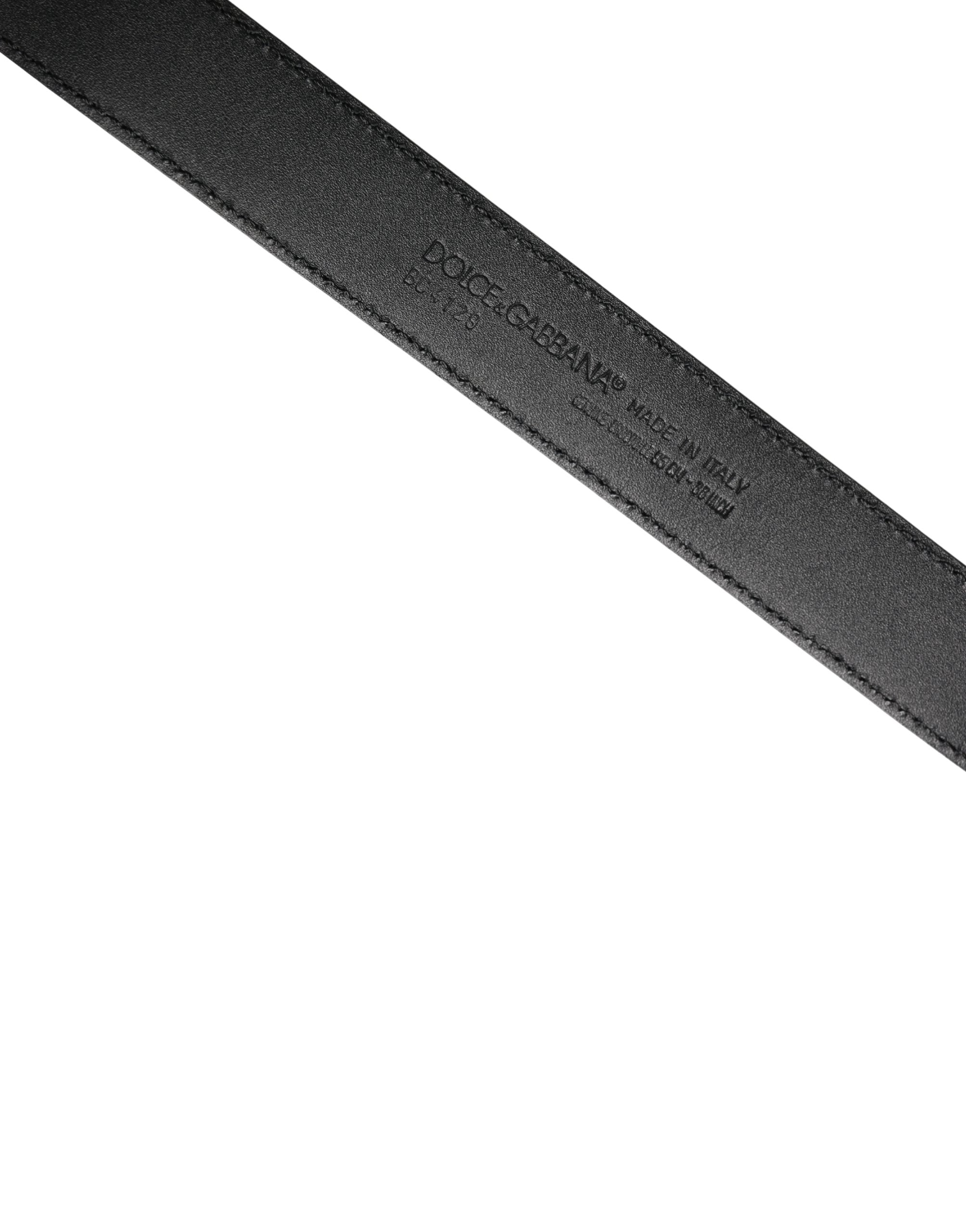 Dolce & Gabbana Men's Black Exotic Leather Belt with Logo Buckle-6