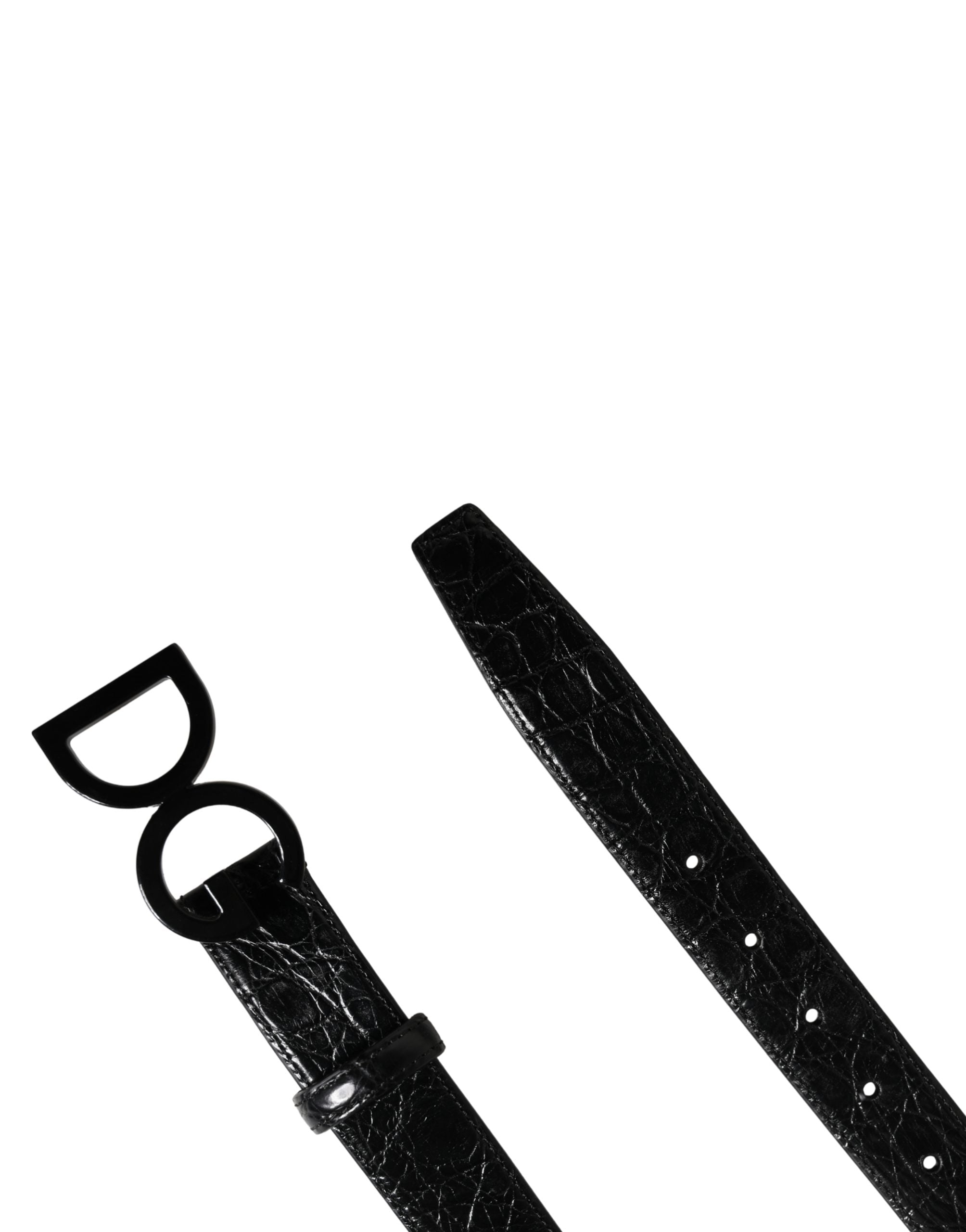 Dolce & Gabbana Men's Black Exotic Leather Belt with Logo Buckle-7