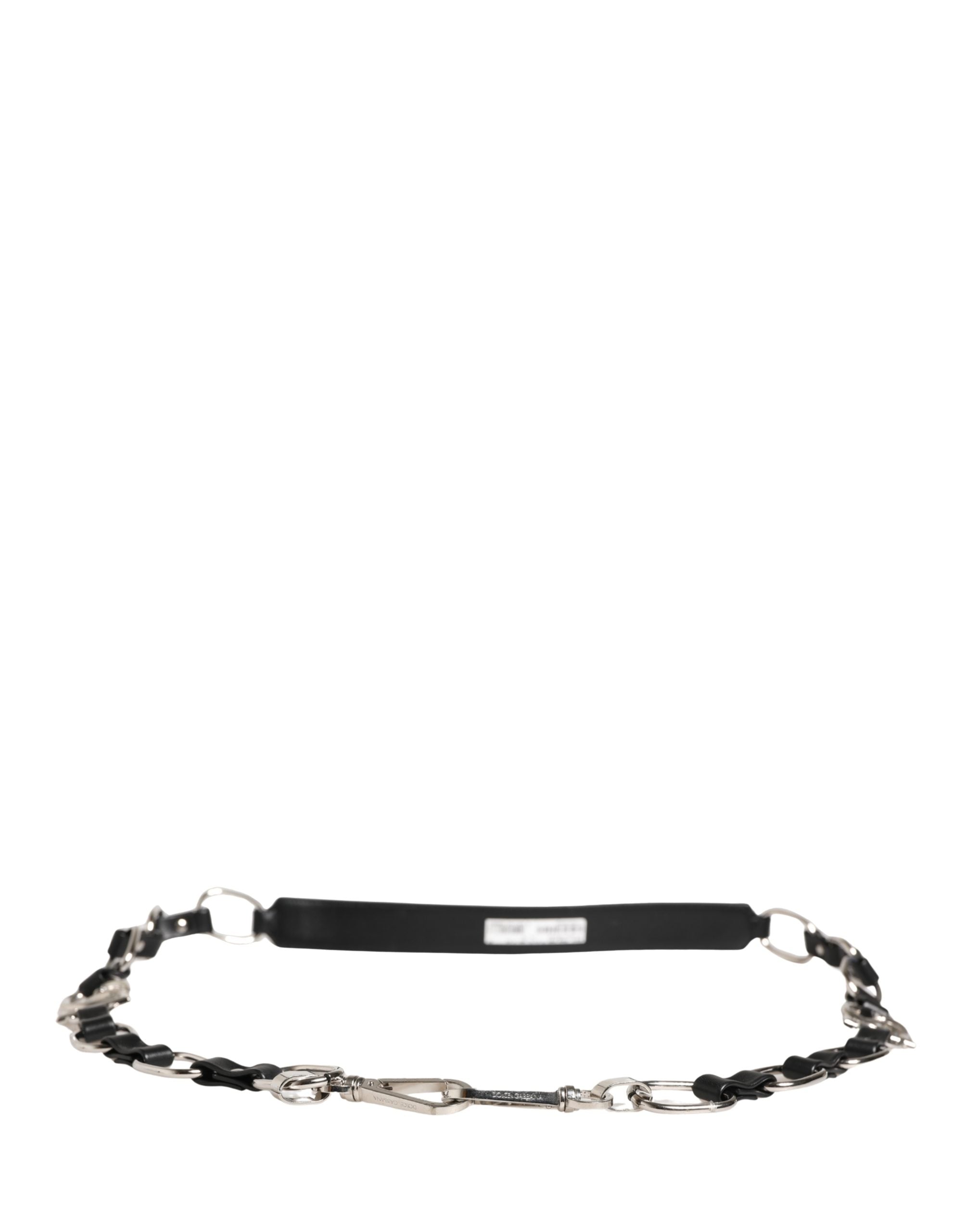 Dolce & Gabbana Black Leather Shoulder Strap with Silver Chain-1