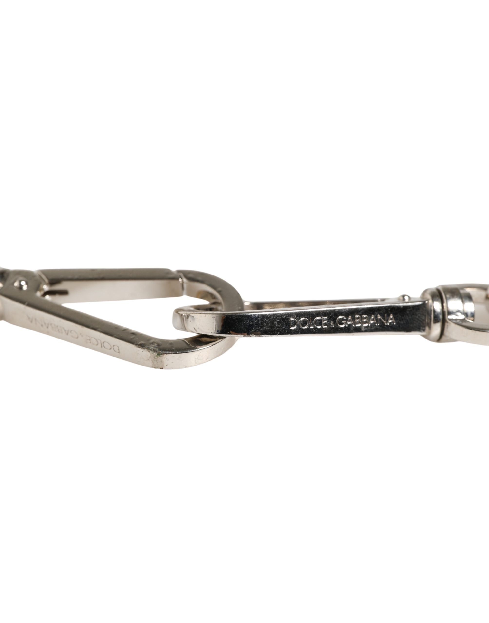 Dolce & Gabbana Black Leather Shoulder Strap with Silver Chain-3